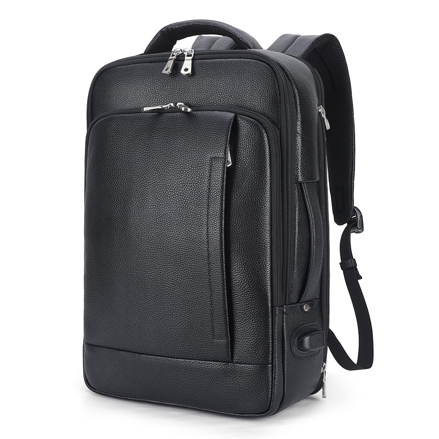TIDING Men's Genuine Leather Expandable Backpack 15.6 Inch Laptop Bag Slim Work Business Daypack with USB Charging Port