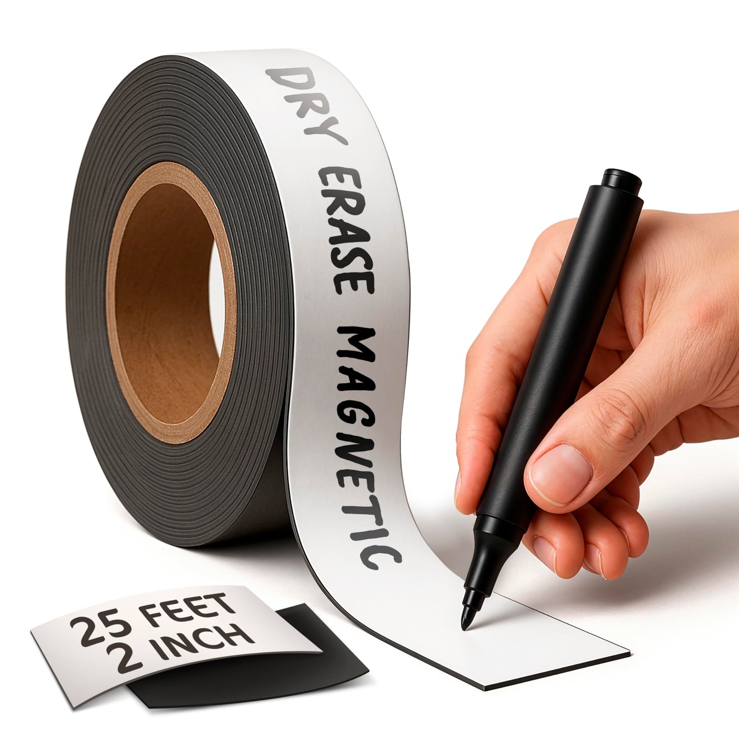 Magnetic Dry Erase Tape 25 Feet 2 Inch - White Magnetic Strip Blank Magnets to Write On Dry Erase Strips Magnet Tape Roll Custom Writable Flexible Tape for Whiteboards Shelves Bus Seats Lockers