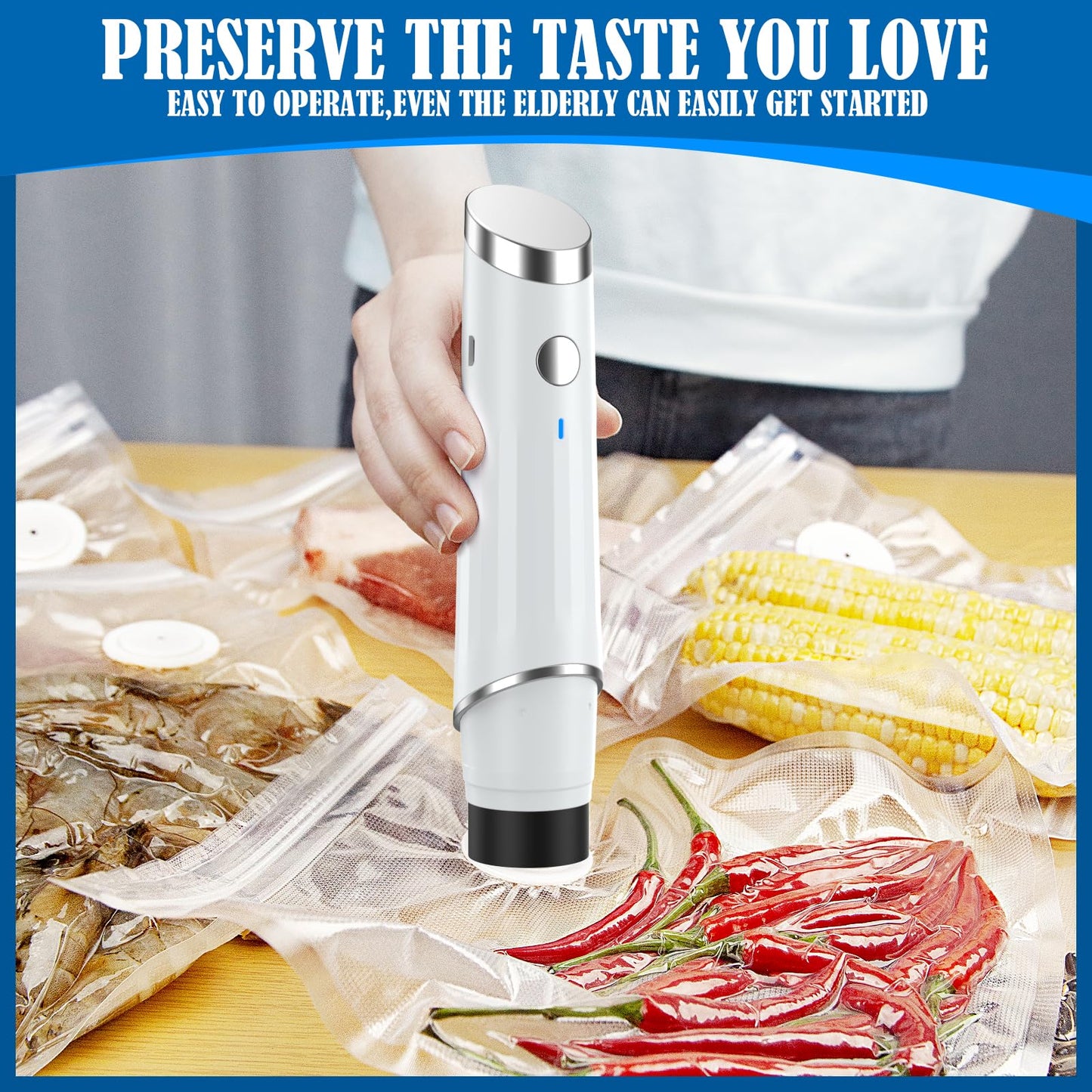 Vacuum Sealer, Handheld Compact Vacuum Sealer, Sealer Pump & Food Saver with 30 Reusable Vacuum Bags for Food Fresh & Storage (1 Pump+30 Bags)