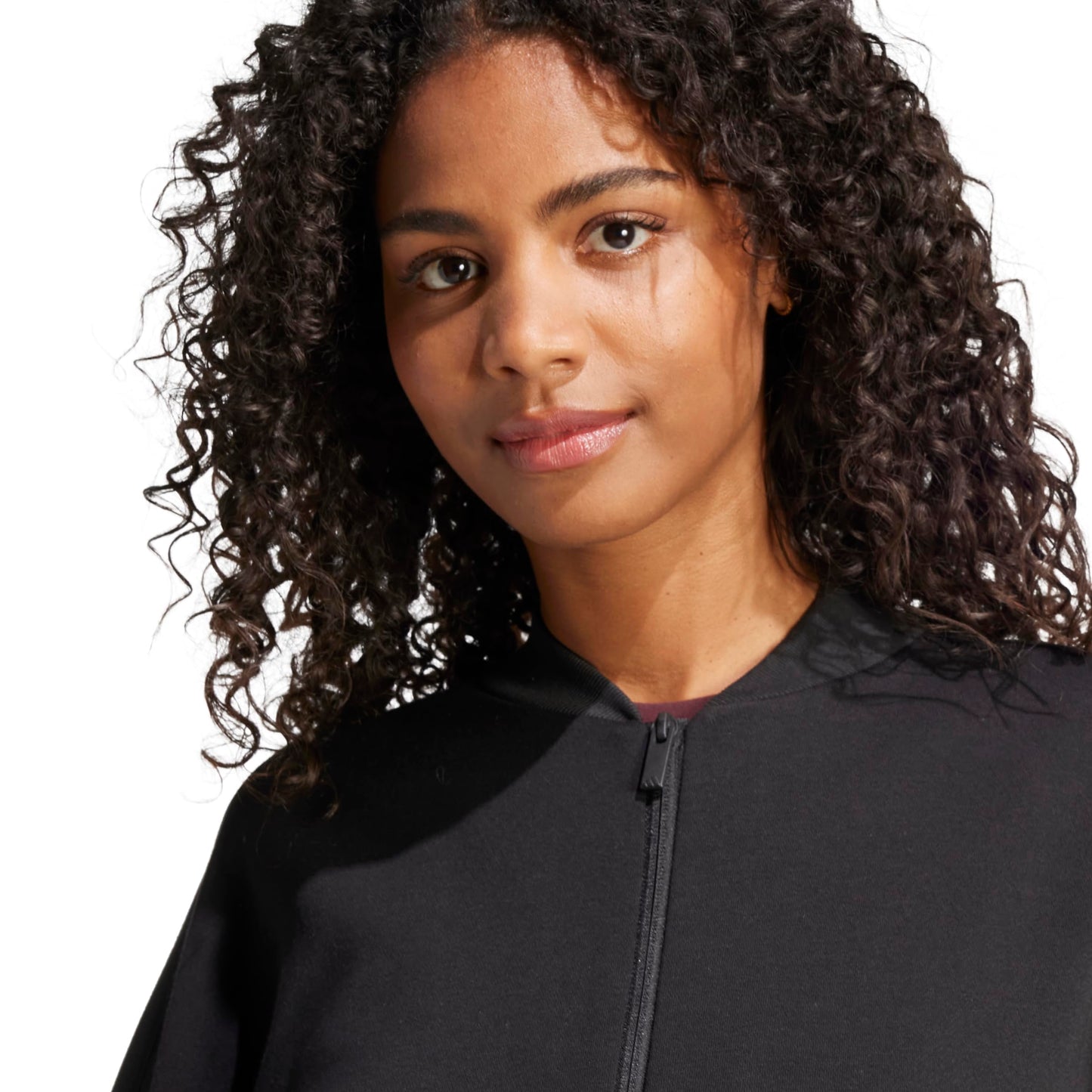 adidas Womens SL+ Fleece Bomber Sportswear Track Top,Black,X-Large