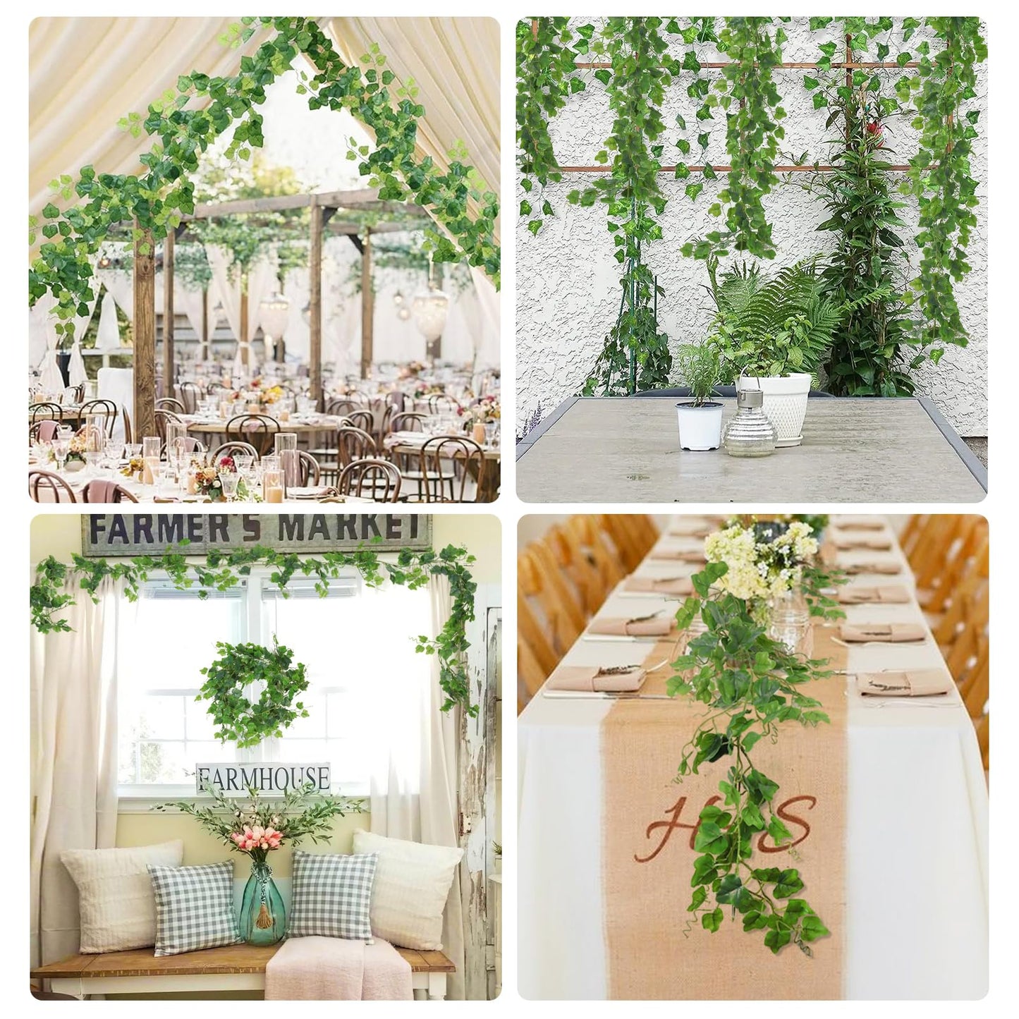 RECUTMS Artificial Vines Ivy Garlands 2Pcs 6.56Ft Fake Greenery Plant Faux Green Grape Leaves Rattan Hanging Decor for Indoor Outdoor Home Wedding Beach Birthday Party Garden Table Arch Backdrop Decor