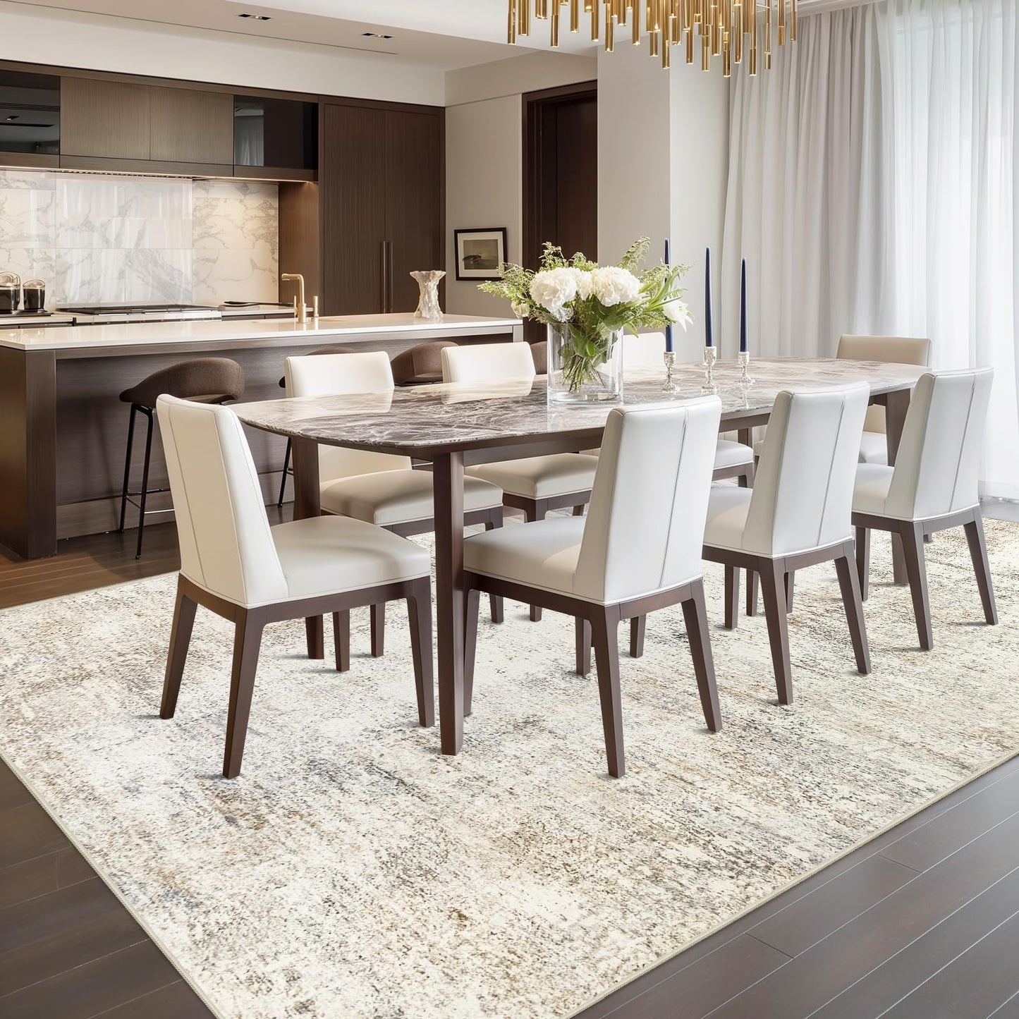 Capslpad Modern Abstract Area Rugs 5x7 Washable Rug for Living Room Non-Slip Farmhouse Rug Low Pile Soft Non-Shedding Beige Abstract Pattern Large Rugs for Bedroom Office Dining Room
