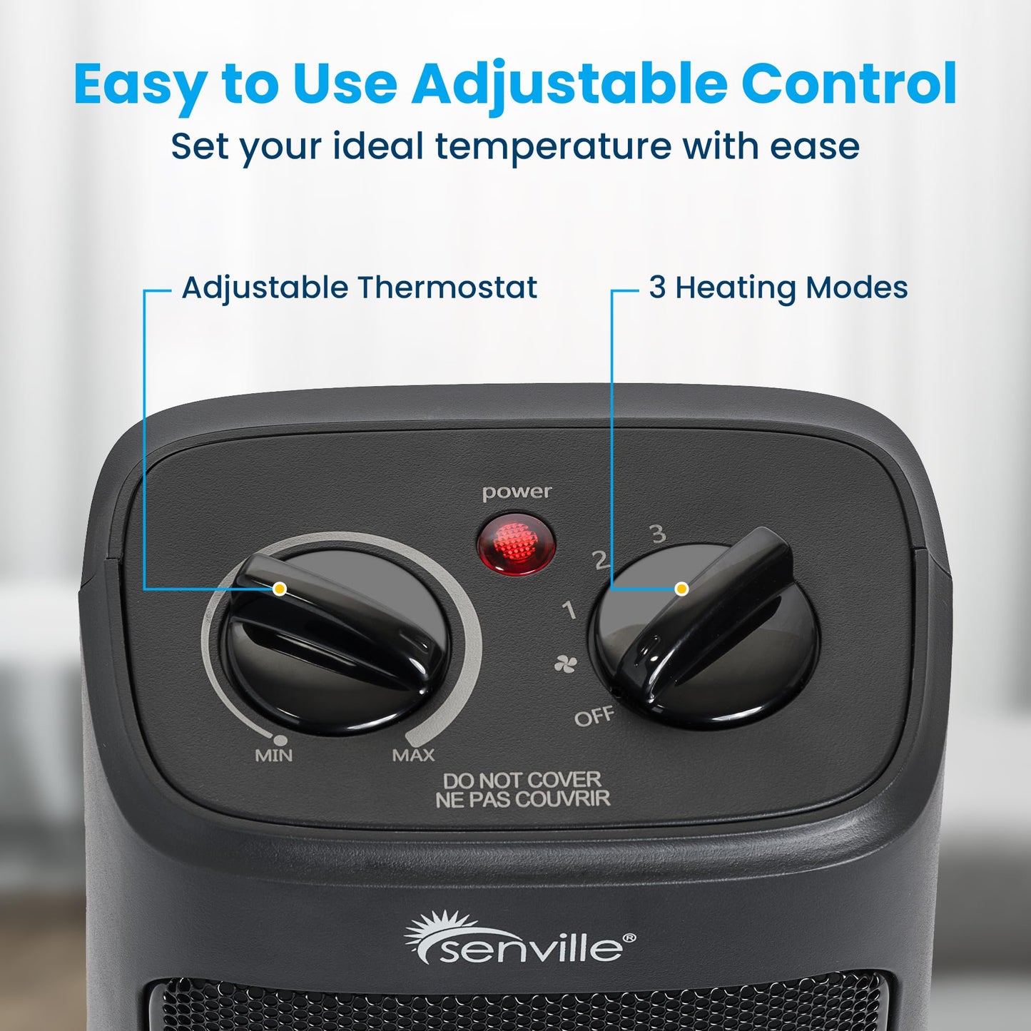 Senville Electric Space Heater with 3 Operating Modes, Adjustable Thermostat, Overheat and Tip-Over Protection, 1500W