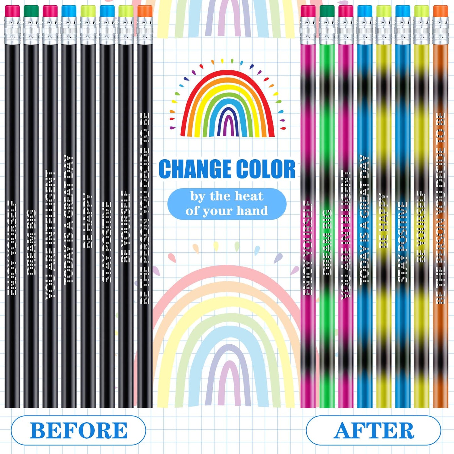 240 Pcs/120 Set Inspirational Pencil Bookmark Gift Thermochromic Color Changing Pencil Bulk with Eraser Motivational Bookmark Back to School Gifts for Kids Students Teacher Classroom Party Favors