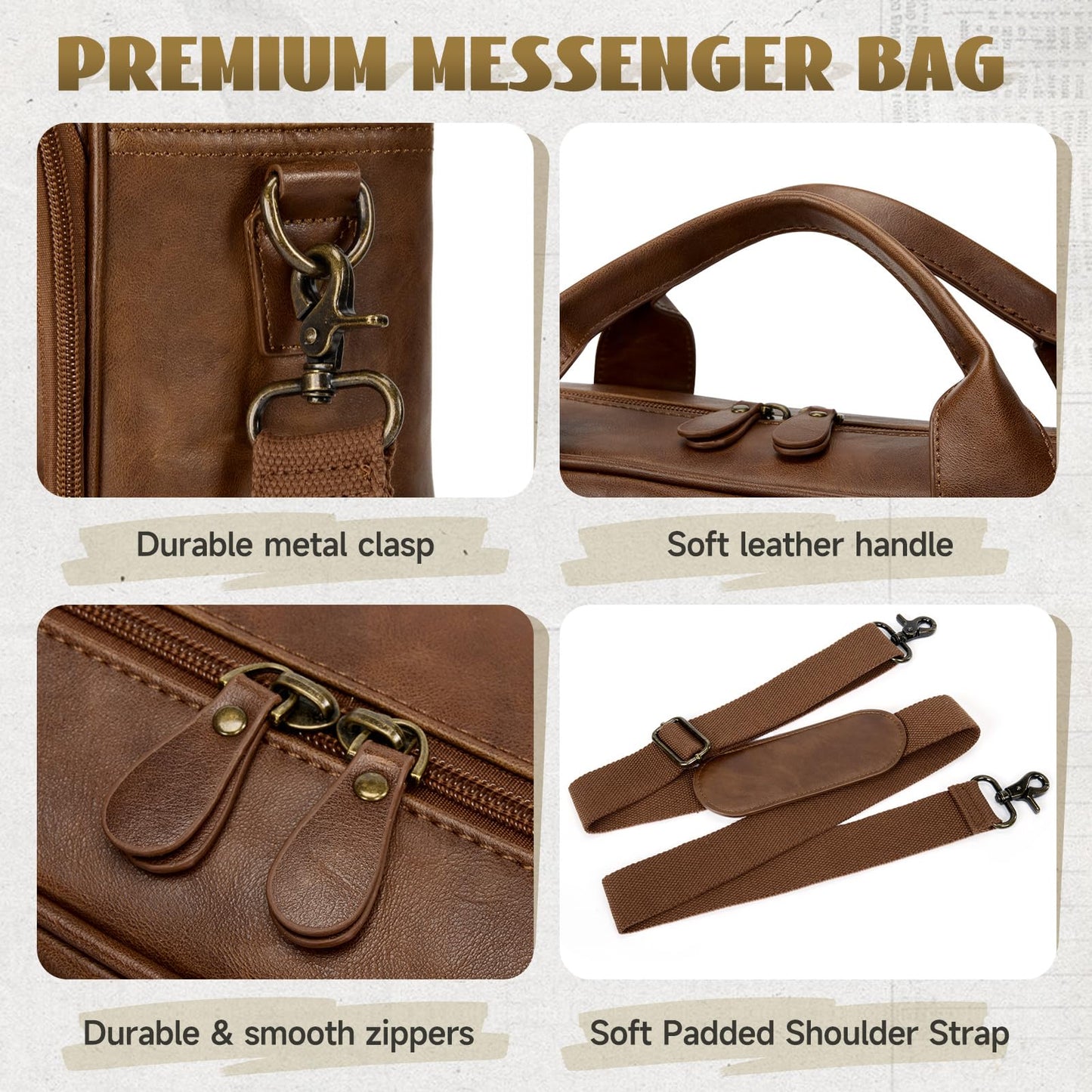 Laptop Bag for Men 15.6 Inch PU Leather Briefcase Mens Messenger Bag Waterproof Computer Satchel Bag for Work Office Business Travel College