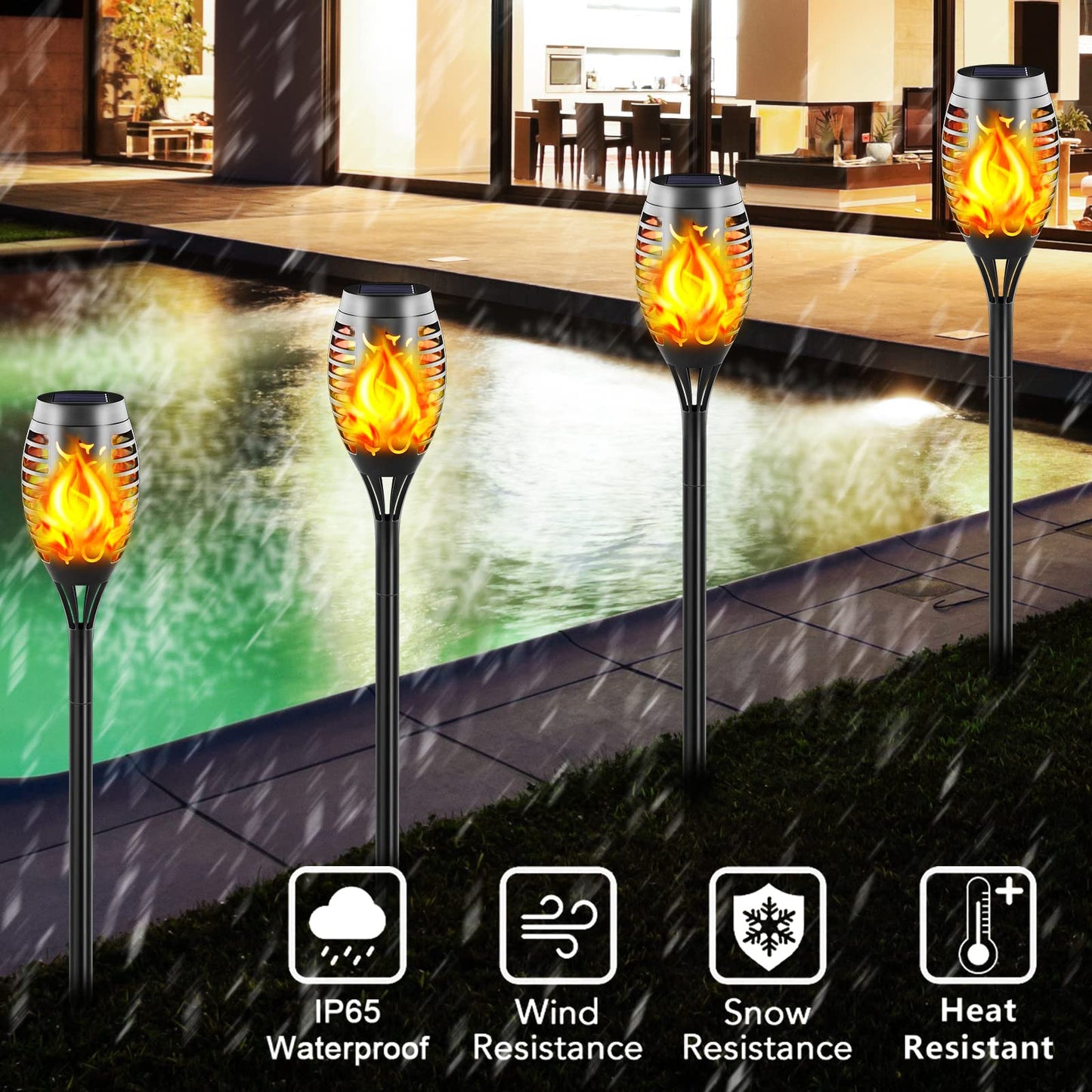 AIRREIK Mini Solar Torch Lights with Flickering Flame, 12LED Solar Fire Light Outdoor Waterproof, Auto On/Off Landscape Decoration Lighting Tiki Torches for Garden, Yard, Pathway, Lawn (16 Pack)