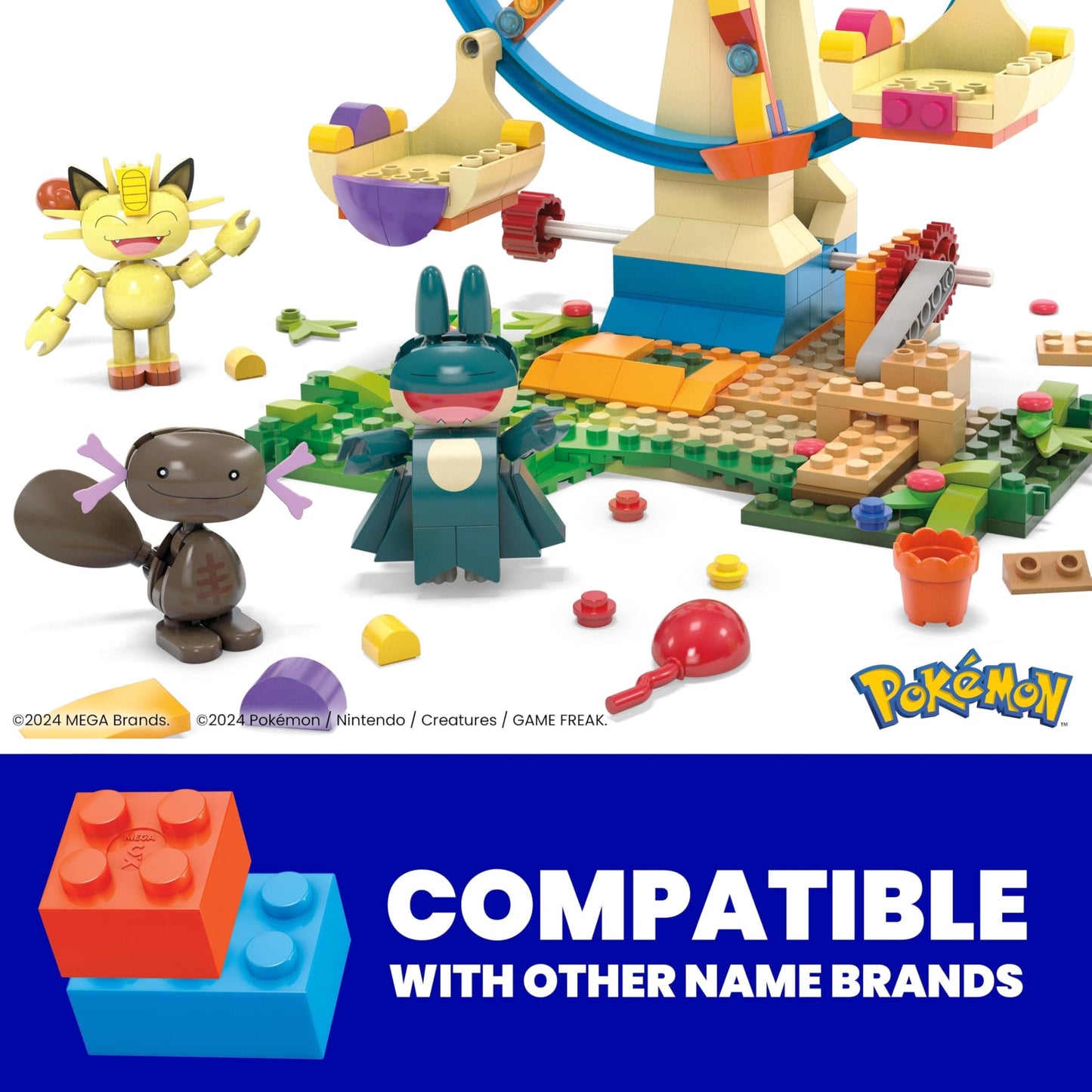 MEGA Pokemon Building Toys Set Ferris Wheel Fun with 393 Pieces, 4 Poseable Characters, 5+ Inches Tall, for Kids