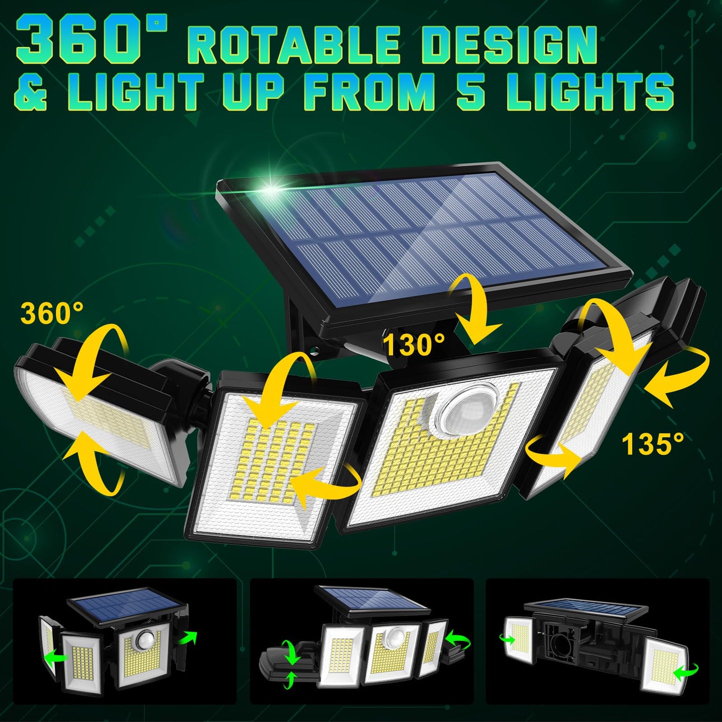 MDCMDCM Solar Lights Outdoor Motion Sensor IP65 Waterproof - 416 LEDs 3000LM Bright 3 Warm White Lighting Modes, 360°Adjustable 2400mAh Battery 32ft for Garden Patio Security (2, 416 LED)