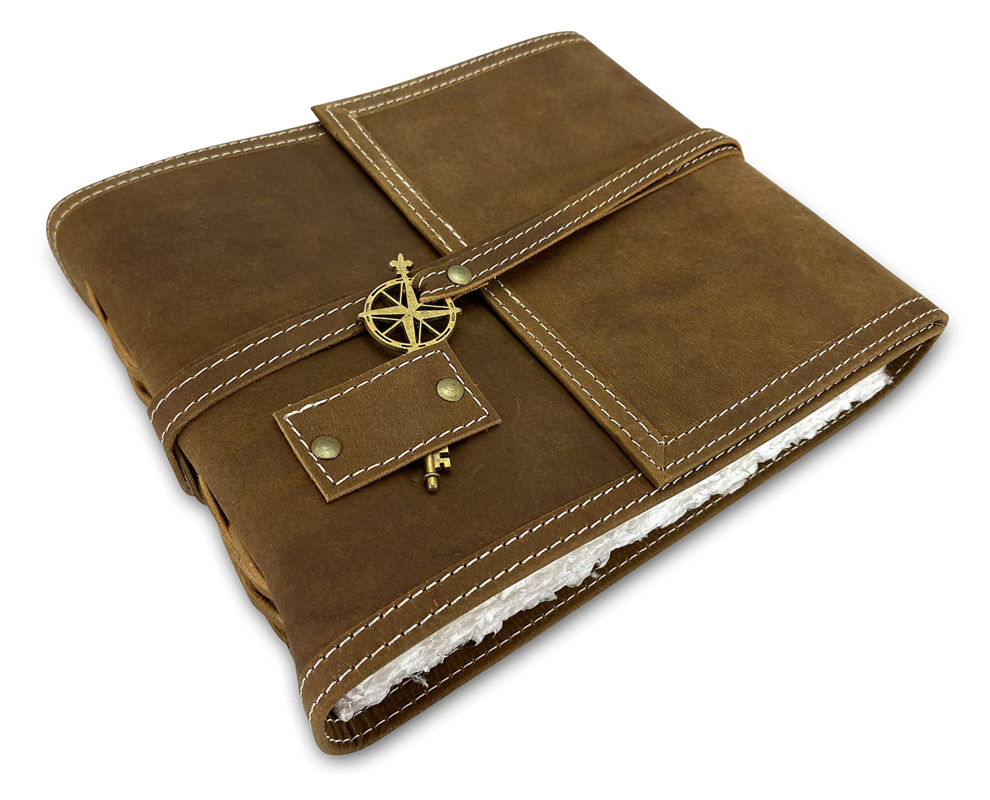 Wanderings Brown Leather Watercolour Journal - 6" x 8" (15.2 x 20.3cm) - Genuine Leather Art Journal with Handmade Deckle Edge Paper - 350 GSM Cold Press Paper