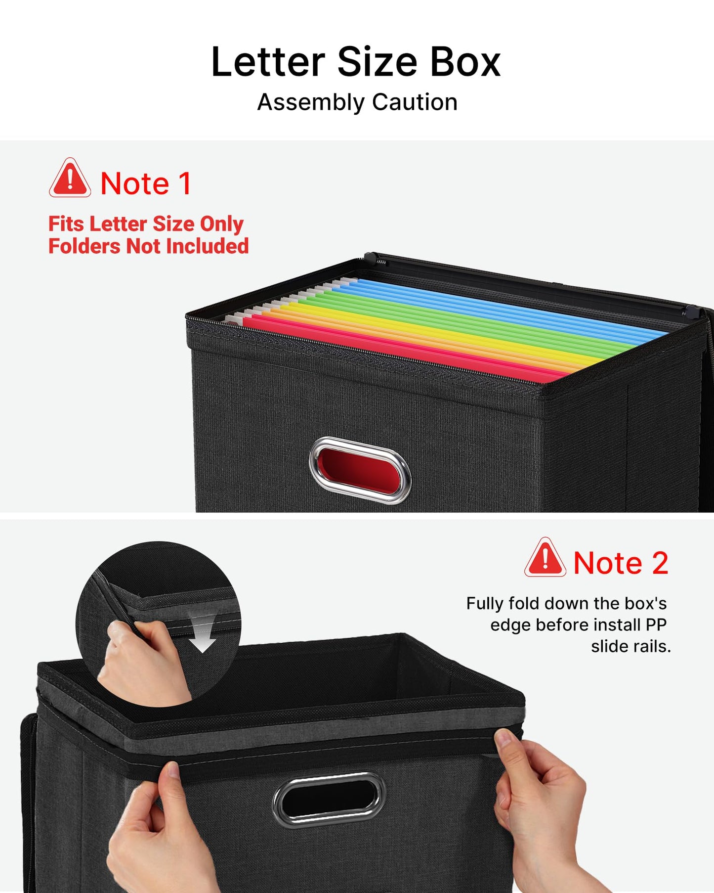 Oterri Zipper File Boxes with Lids, Letter Size File Organizer with Mesh Pockets, Portable Filing Box with Handle, Zippers Document Organizer Storage Box for Office/Home/School (2 Pcs, Black)