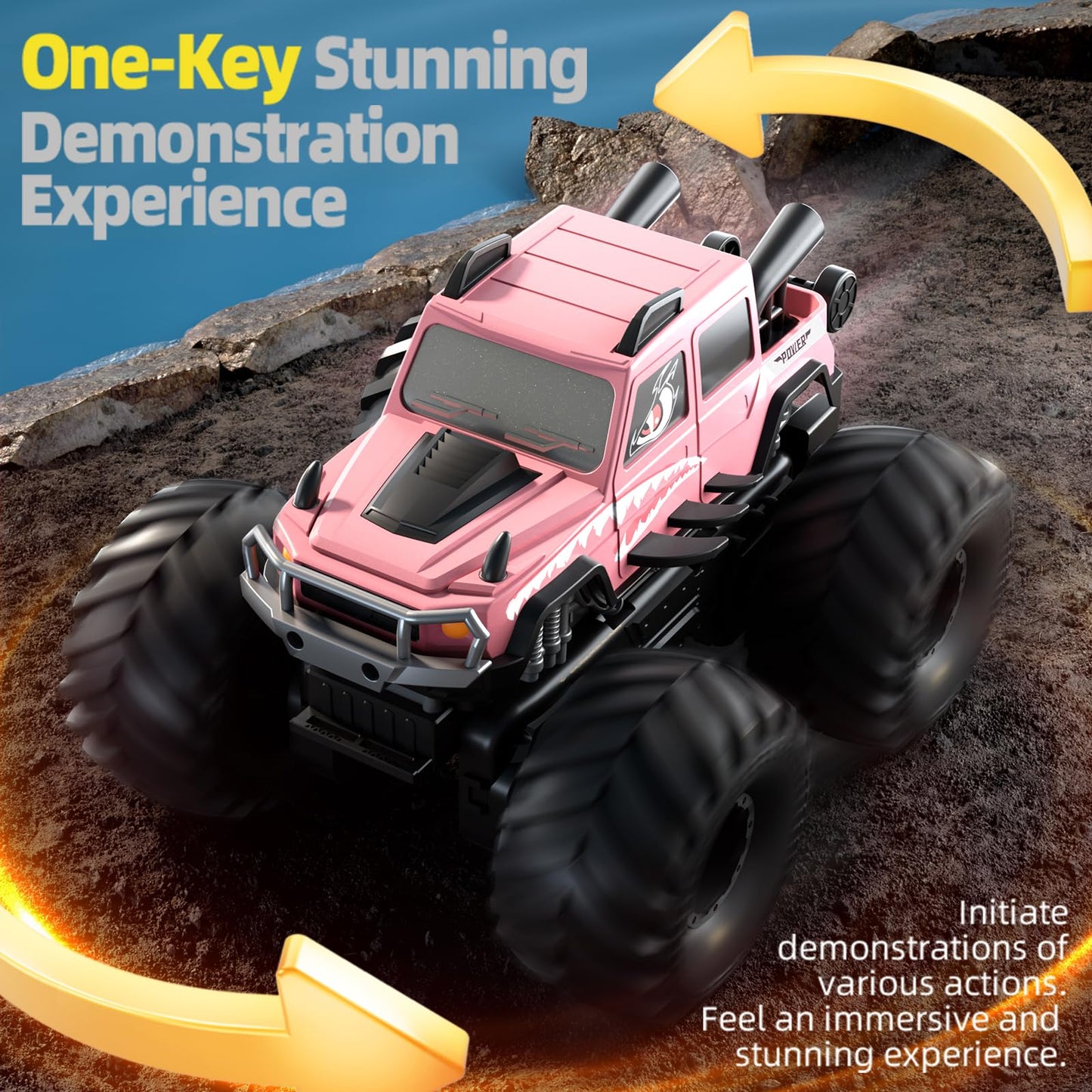 Amphibious Remote Control Car, Waterproof 360°Rotate 4WD RC Monster Trucks,2.4GHz All Terrain Off-Road Pickup Toy,RC Car Pool Toys Remote Control Boat for Gifts for Boys Kids Age 8-12+ (Pink)