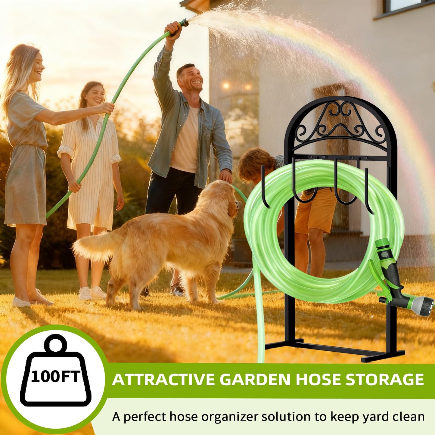 Freexployer Hose Holder, Heavy-Duty Garden Hose Stand for 100FT Hoses, Freestanding Water Hose Holder for Yard & Garden, Black