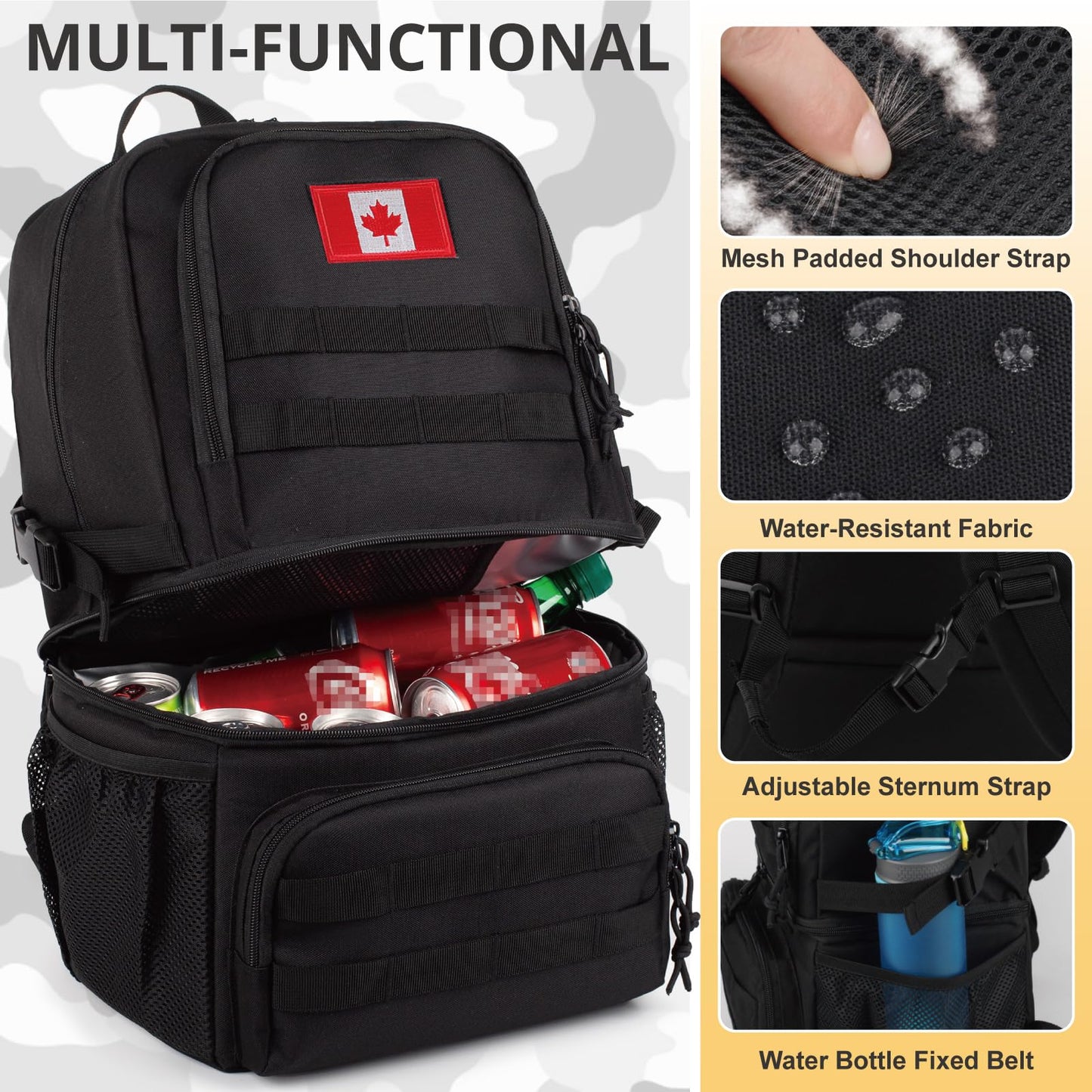 Tactical Double Deck Cooler Backpack for Men,Large Lunch Backpack with 2 Compartment,Soft Cooler Bag Water-Resistant Leak Proof Cooler Bag Beach Picnic