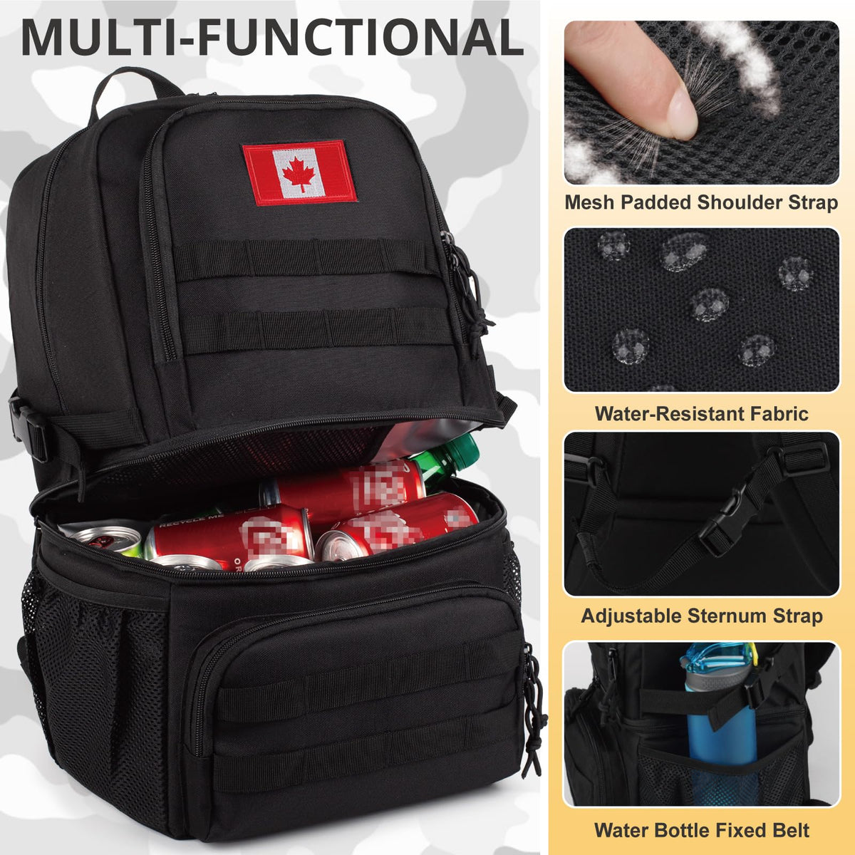 Tactical Double Deck Cooler Backpack for Men,Large Lunch Backpack with 2 Compartment,Soft Cooler Bag (Black, X-Large)