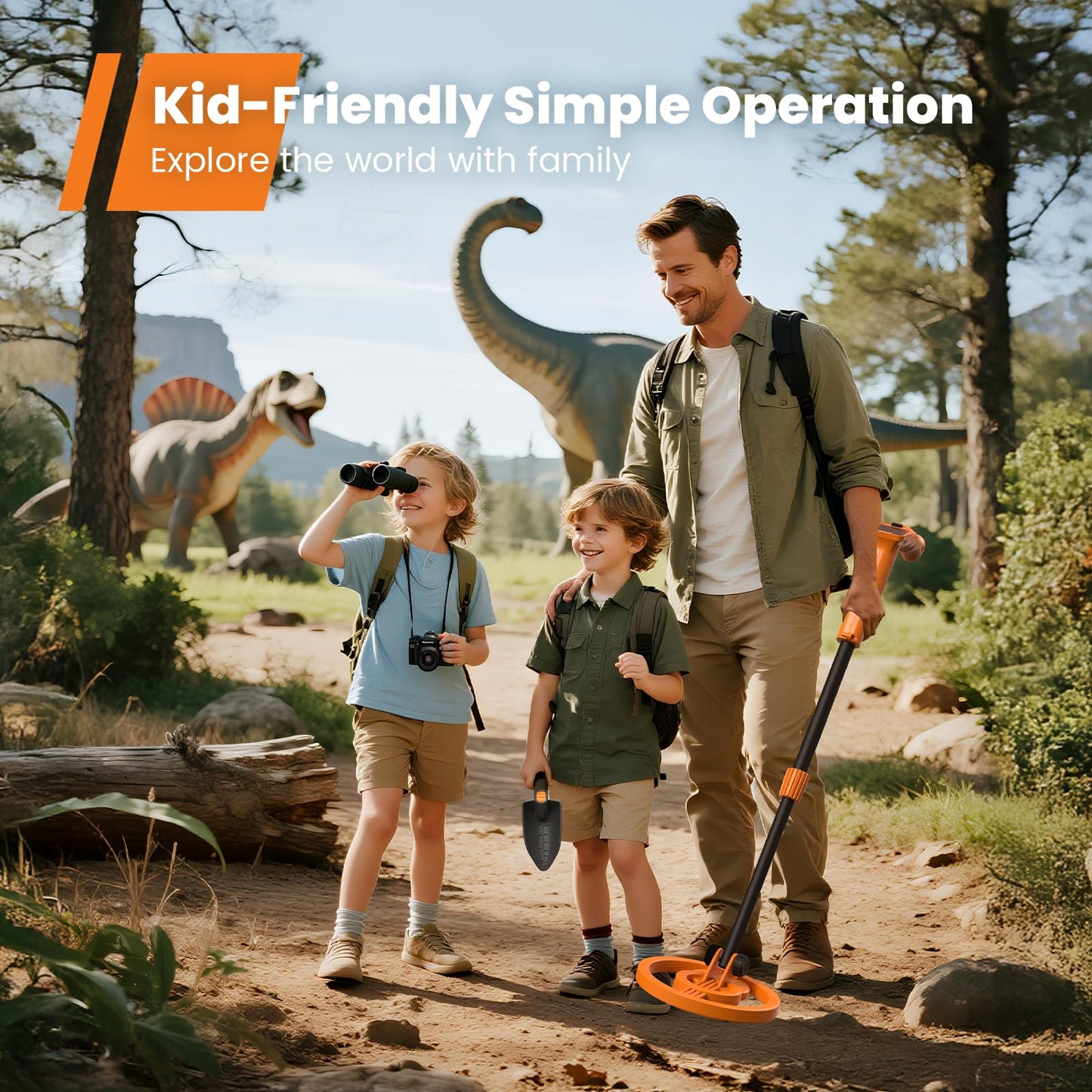 GoGonova Metal Detector, Adjustable 27.5” - 37.8” Metal Detector for Kids with LED Display, Lightweight Kids Metal Detector Kit with 6.8” Waterproof Search Coil, Gift for Boys & Girls, Orange