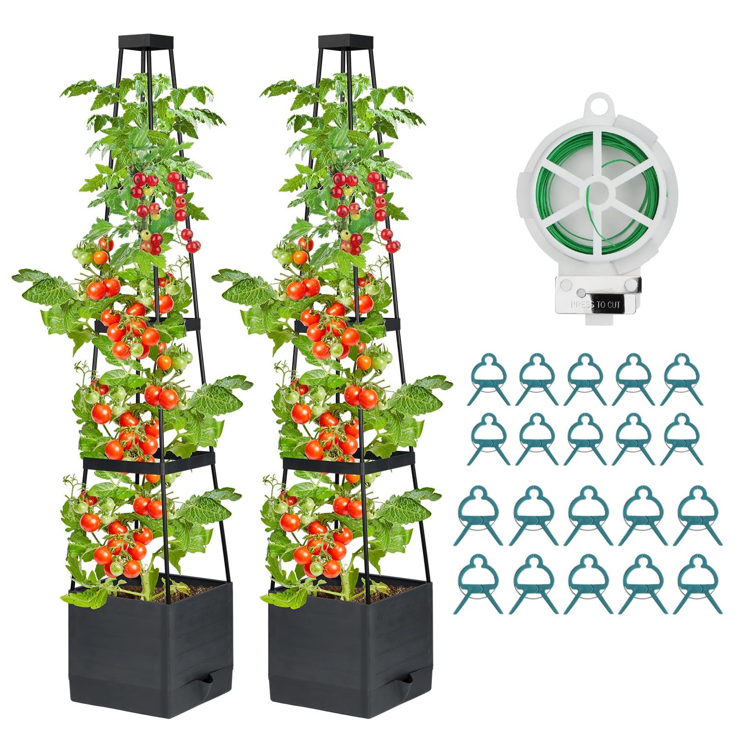 Tomato Planter Boxes with Trellis, Self Watering Square Tomato Planter with Tall Cage for Climbing Vegetable and Plants, Raised Garden Bed for Indoor Outdoor - 2Pack