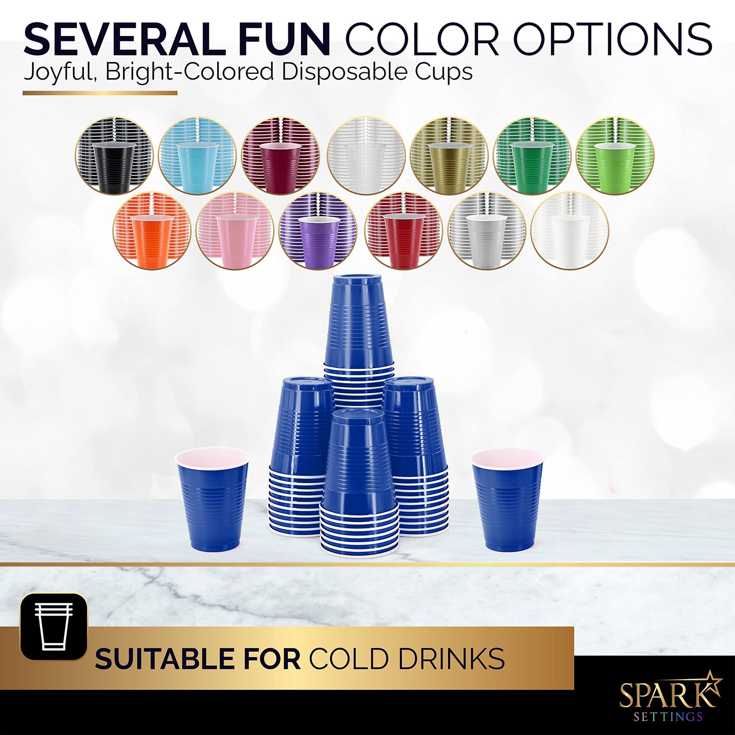 Amcrate Disposable Cups, Royal Blue 18-Ounce Plastic Party Cups, Strong and Sturdy for Wedding, Christmas, Halloween, 50 Pack