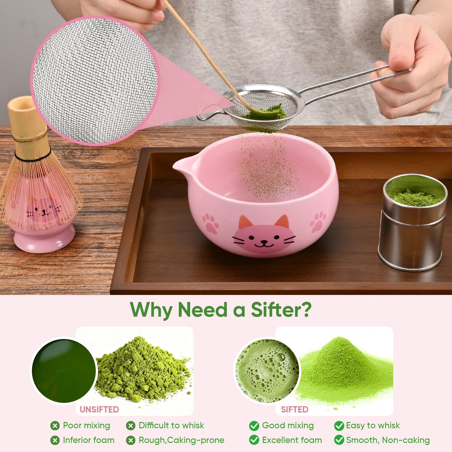 Vanmiya Matcha Whisk Set, 5Pcs Ceramic Matcha Set Includes Matcha Bowl, Matcha Whisk and Holder, Bamboo Scoop and Sifter, Ideal Matcha Bowl Set for Authentic Matcha Tea Experience
