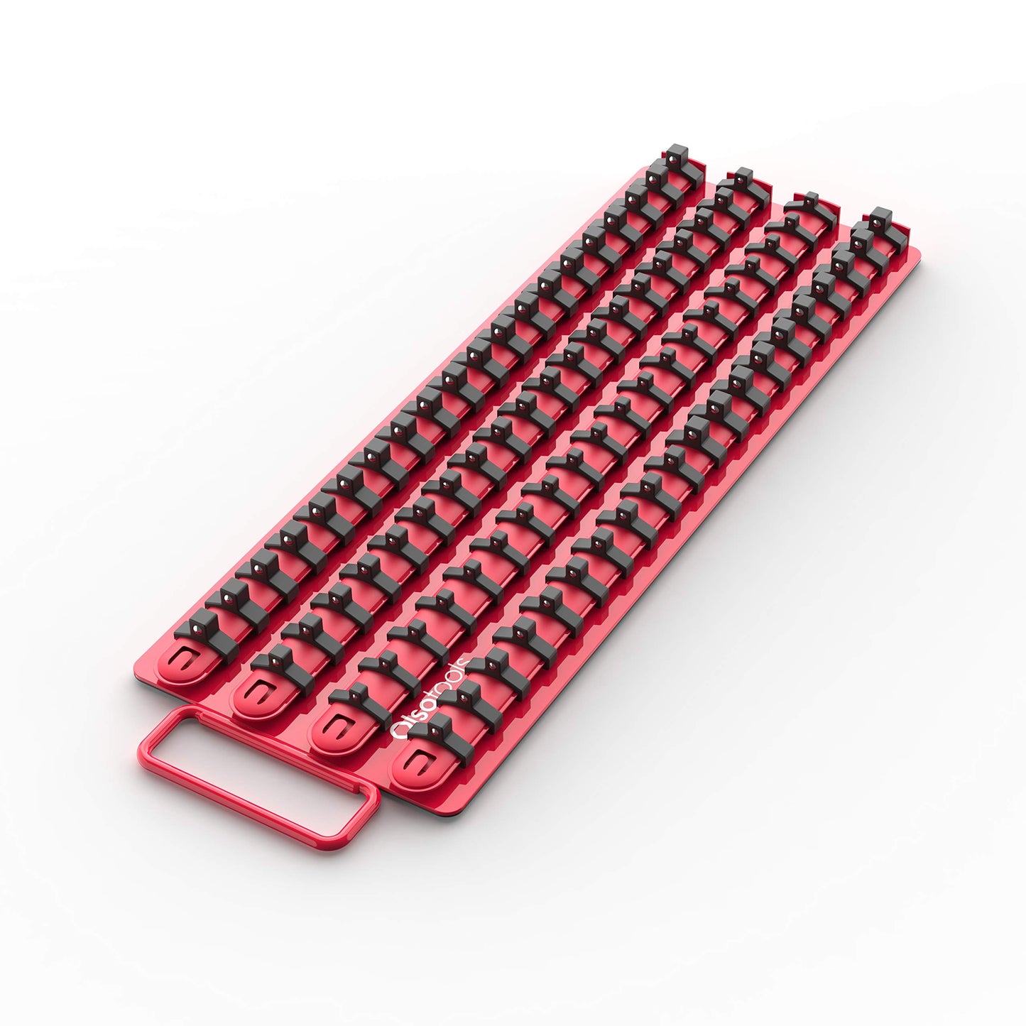 Olsa Tools Socket Organizer Tray - Red Rails with Black Clips - Holds up to 80 Sockets - Professional Tool Storage Rack - Part: 1047