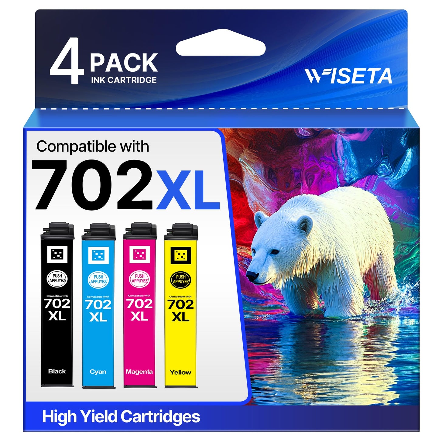 702XL Ink Cartridges Remanufactured Replacement for Epson 702XL 702 702 XL T702XL for Workforce Pro WF-3720 3730 3733 Printer Ink 702 (4 Pack B/C/M/Y)