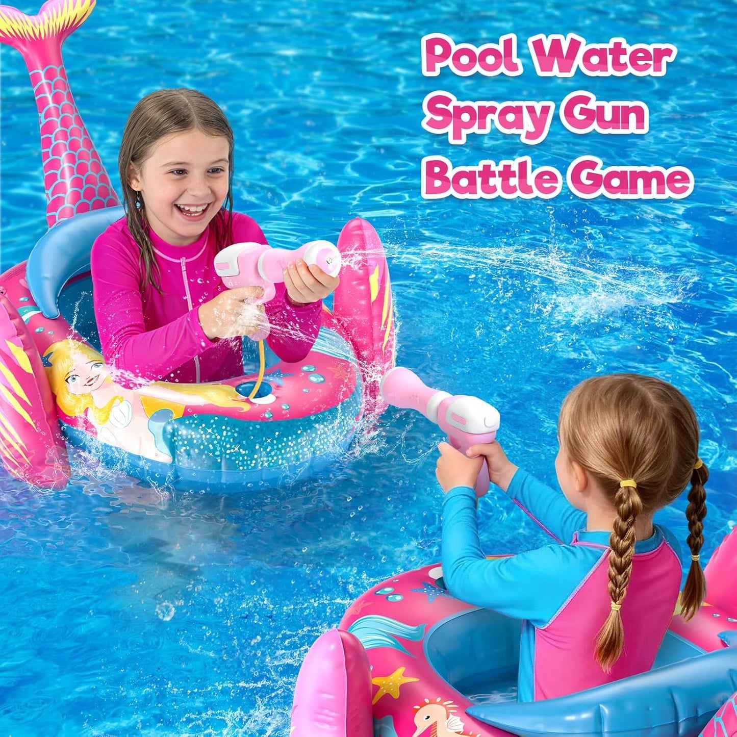 ASDGZD Pool Floats for Kids with Water Gun, Mermaid Toddler Inflatable Pool Toys for Kids Age 3-8 Years Old, Summer Outdoor Water, Beach, Swimming Pool Toys Gift for Girls and Kids