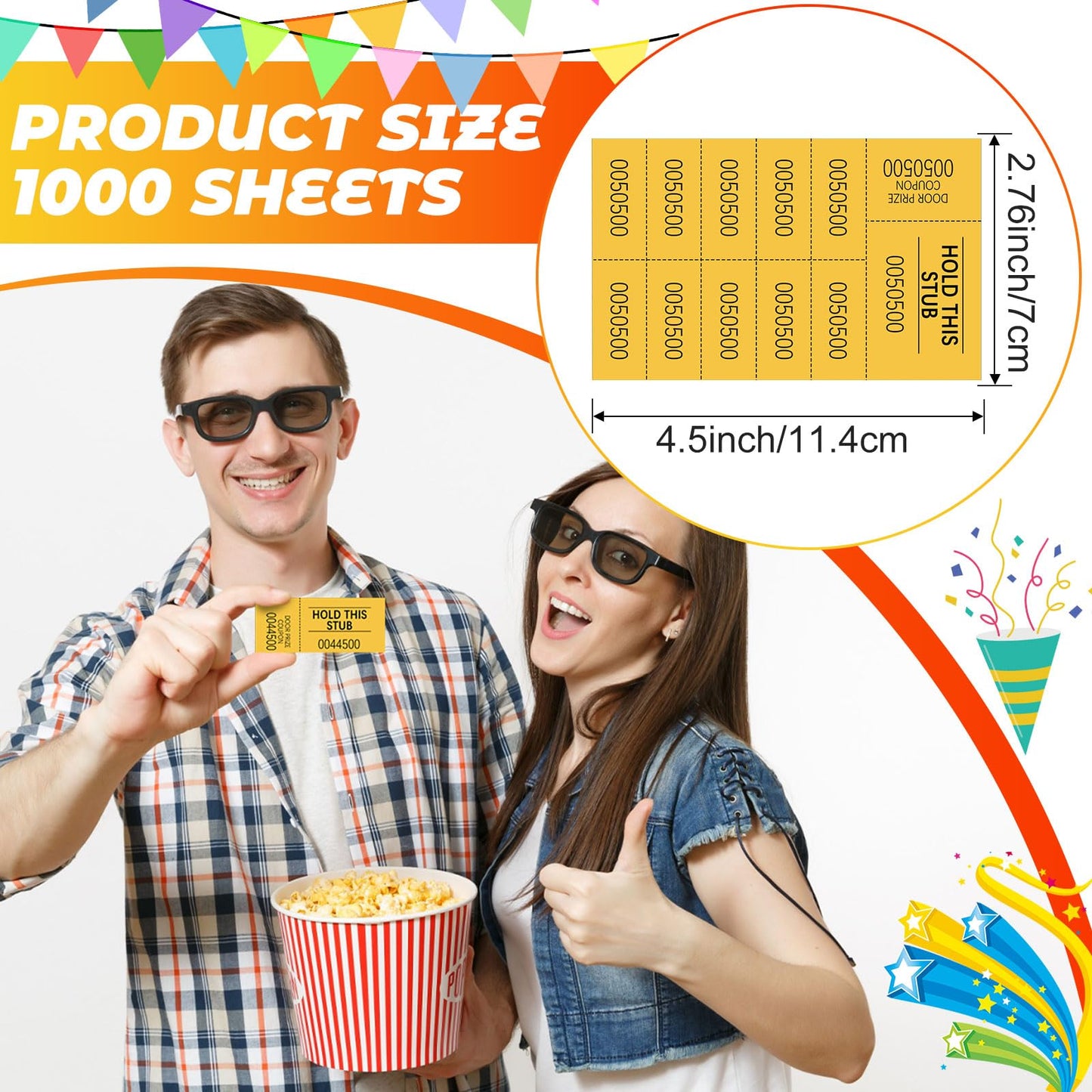 Kosiz 1000 Sheets Raffle Tickets with 10 Bid Numbers Per Sheet Colored Raffle Tickets Sheets for Chinese Auction Basket Silent Auction Church Events(Yellow)