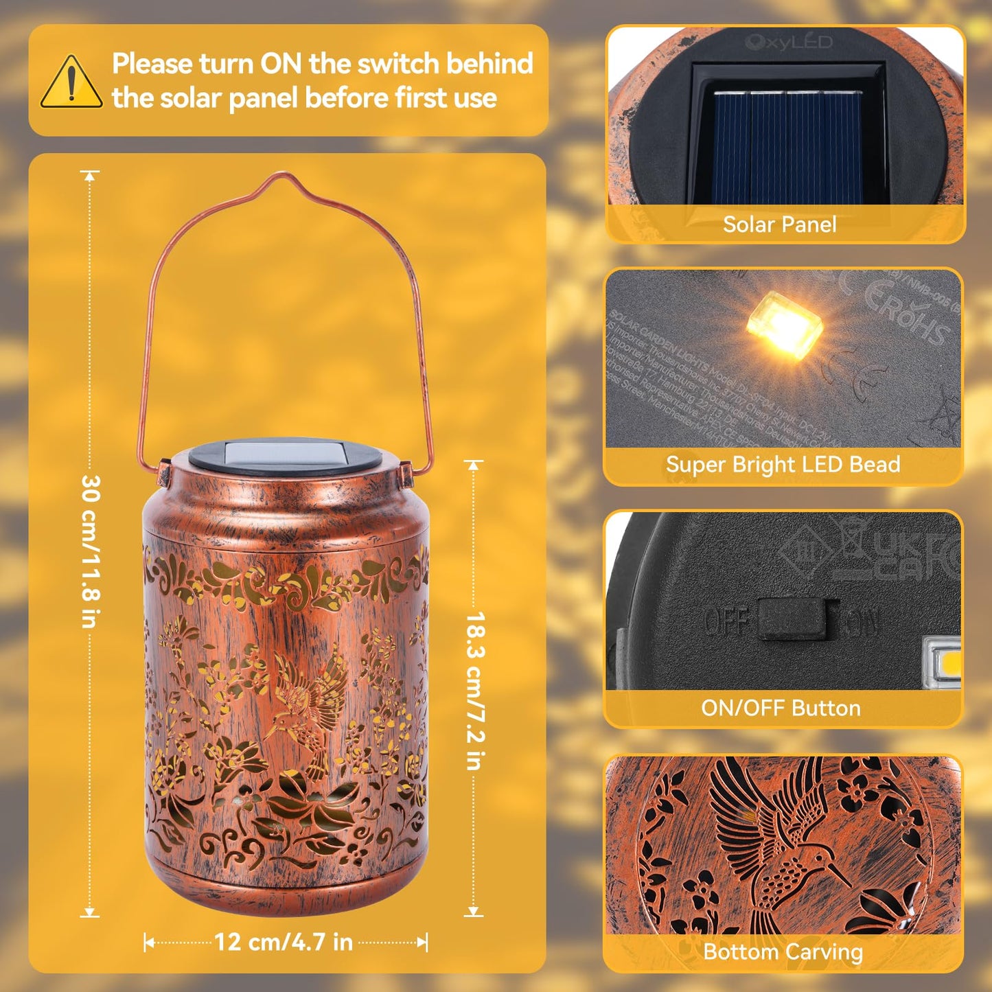 Hummingbird Solar Lanterns Outdoor - OxyLED Metal Waterproof Solar Garden Lanterns, Hanging Lanterns Solar Powered with Handle for Table Pathway Walkway, Chirstmas Gifts for Mom Grandma Women