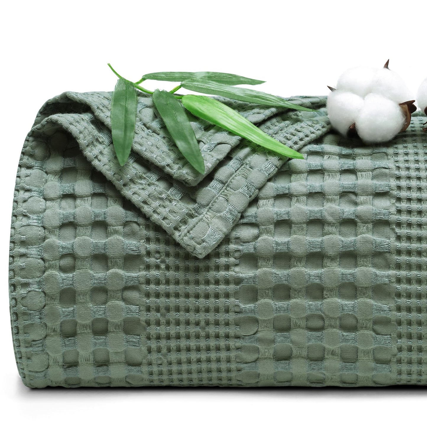 PHF Cooling Waffle Blanket King Size, Lightweight 60% Rayon Derived from Bamboo & 40% Cotton Breathable Summer Blanket for Hot Sleepers, Soft and Luxury for Bed Couch and Sofa, 104"x90", Sage Green