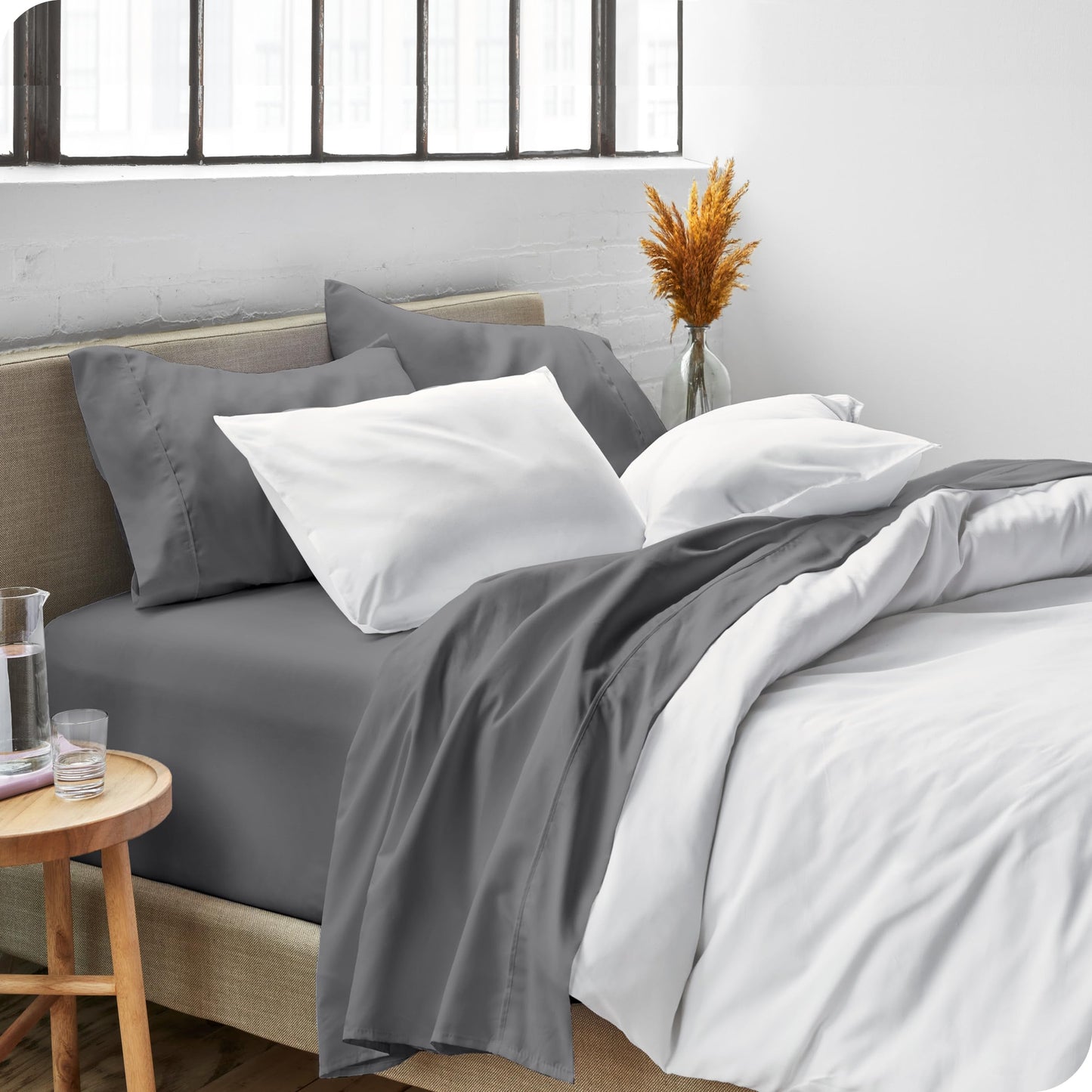 Bare Home Queen Sheet Set - 1800 Ultra-Soft Microfiber Queen Bed Sheets - Double Brushed - Queen Sheets Set - Deep Pocket - Bedding Sheets & Pillowcases (Queen, Grey)