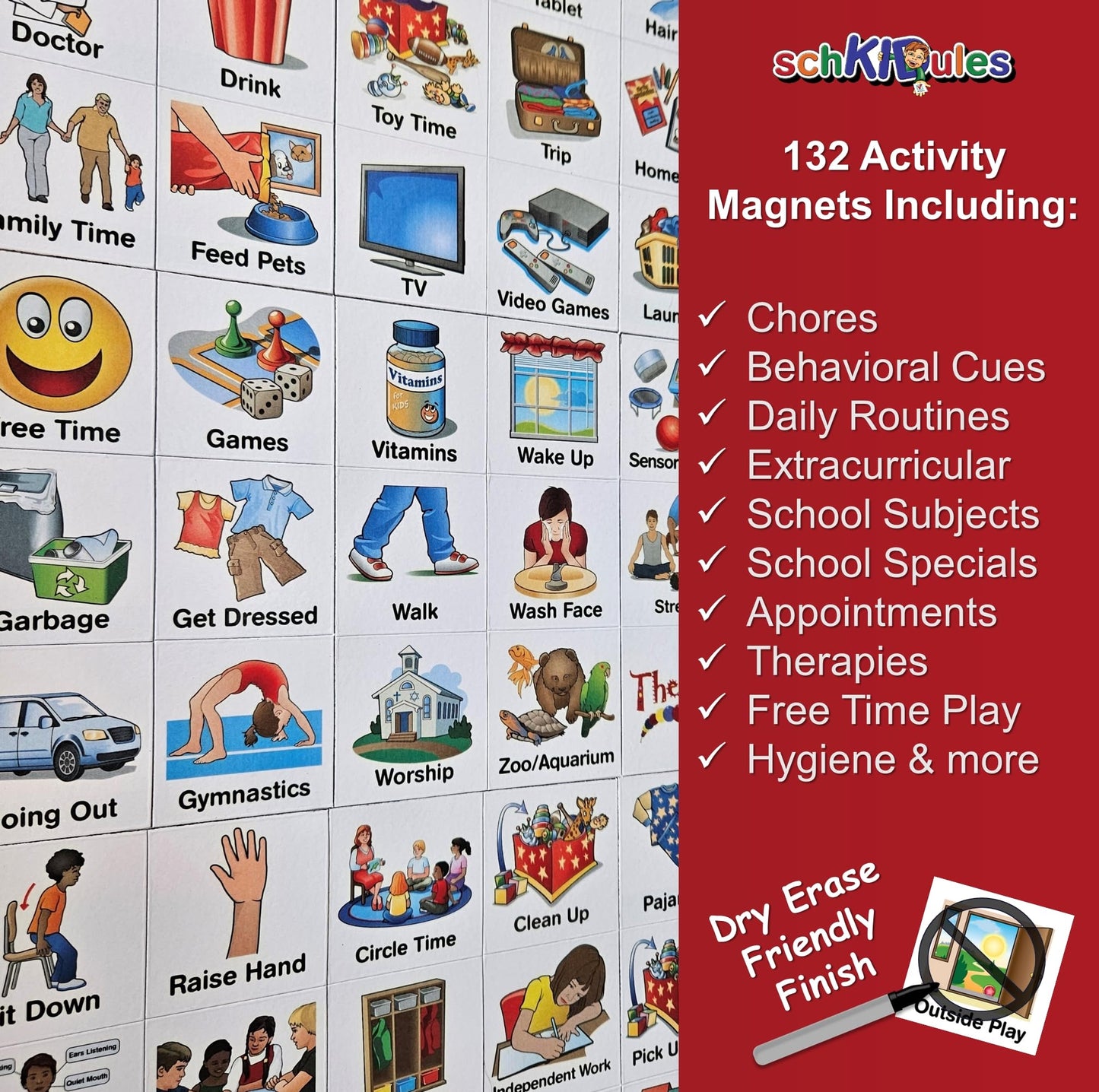 SchKIDules Visual Schedule for Kids Deluxe Bundle Daily Activity Chart / Weekly Progress Chart, 2-Sided Trifold Magnet Board & 189 Magnetic Picture Cards (for Preschool, Children, Toddlers, Autism)