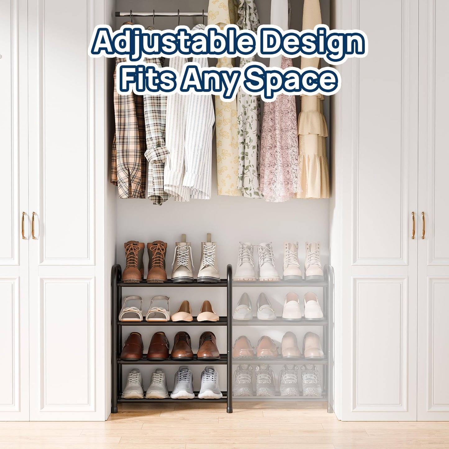 ENJOYBASICS Expandable Metal Shoe Racks for Closet, 4 Tier Adjustable Shoe Organizer Shelf, Black Free Standing Rack Storage for Entryway