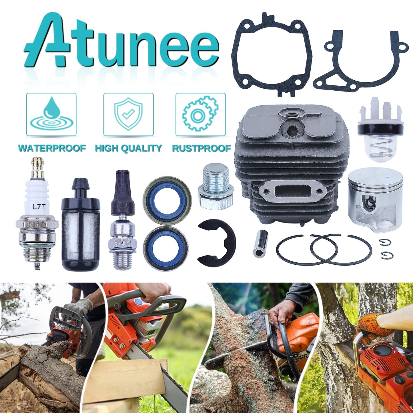 Atunee 50mm Cylinder Piston Gaskets Kit Fit for Stihl TS410 TS420 TS 410 420 Cut-Off Saw with Decompression Valve Spark Plug Replace 4238 020 1202
