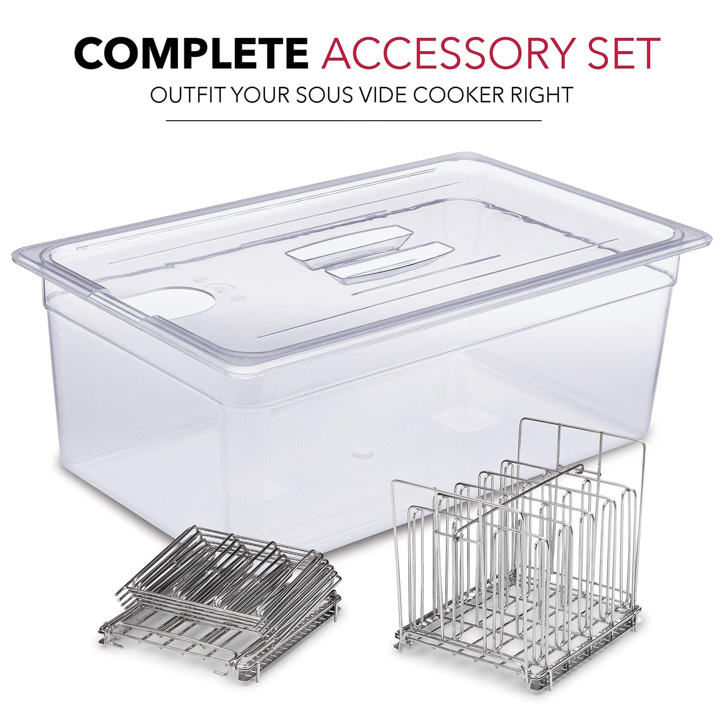 Sous Vide Container with Lid | Fits Most Sous Vide Cookers | Sous Vide Accessories (12 Quarts, Rack)