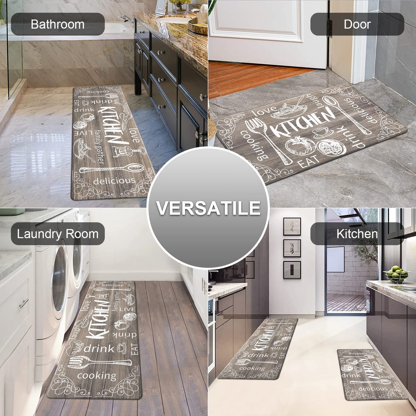 HEBE Anti Fatigue Mat Kitchen Rug Set 2, Kitchen Mats for Floor, Non Slip Waterproof Cushioned Kitchen Floor Mat, Ergonomic Comfort Standing Mat for Home,Office,Sink, Desk,17.3"x28"+17.3"x48"