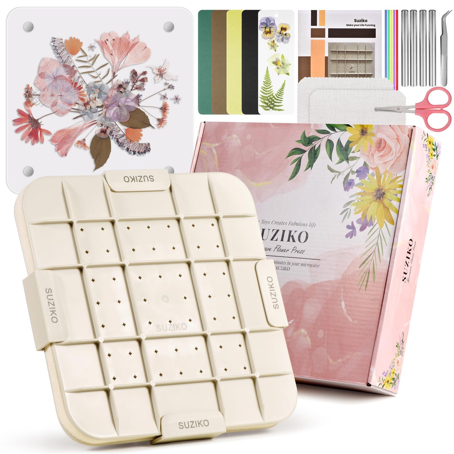 Suziko Quickly Dry Flowers 9 '' (23cm) Large Microwave Flower Press for Press Flowers&Leaves and Making Pressed Flowers with Photo Frame