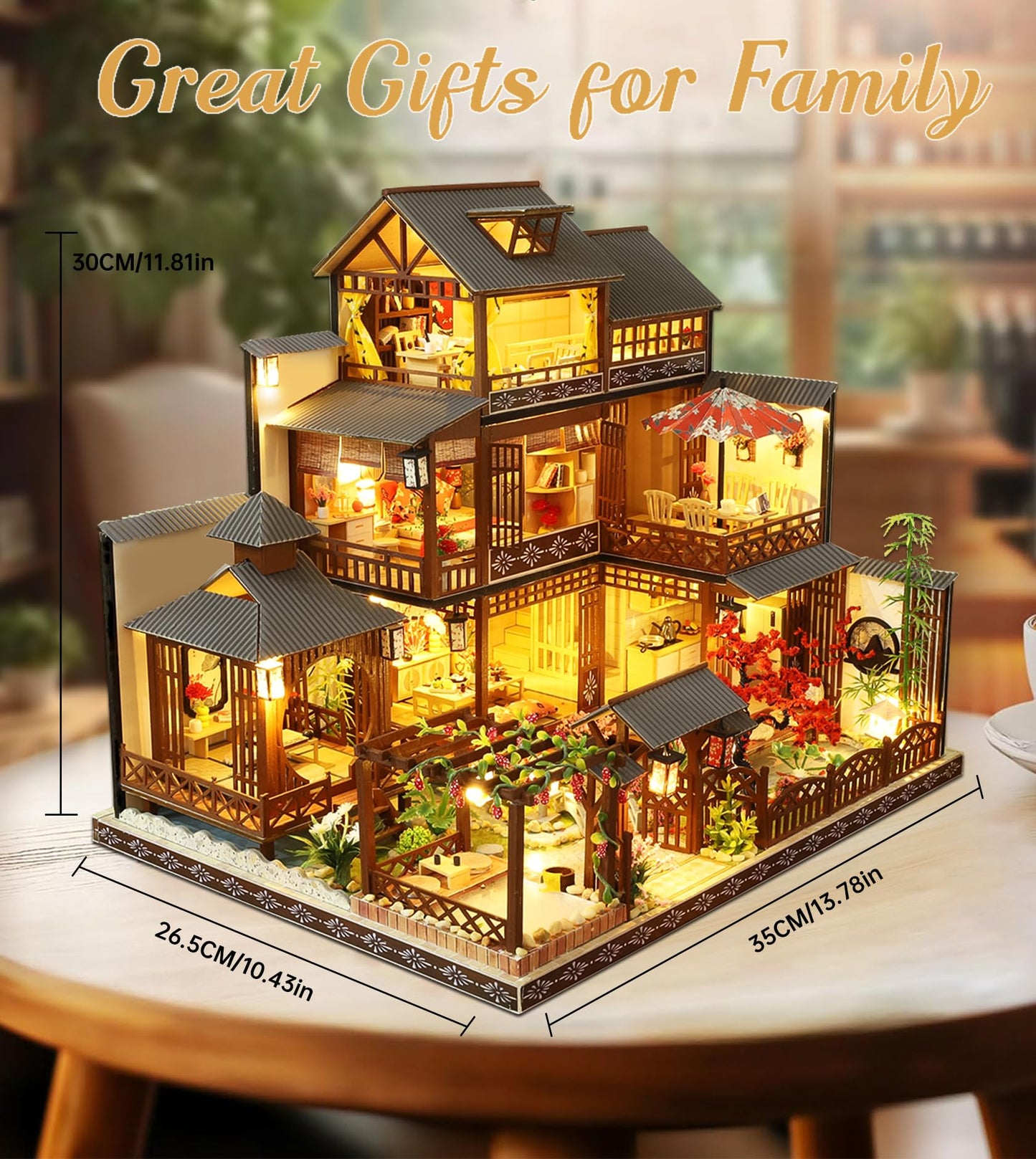 Spilay DIY Dollhouse Miniature with Wooden Furniture Kit,Handmade Mini Japanese Style Home Craft Model LED with Music Box,1:24 Scale Creative Doll House Toys for Teens Adult Idea Gift (P006)