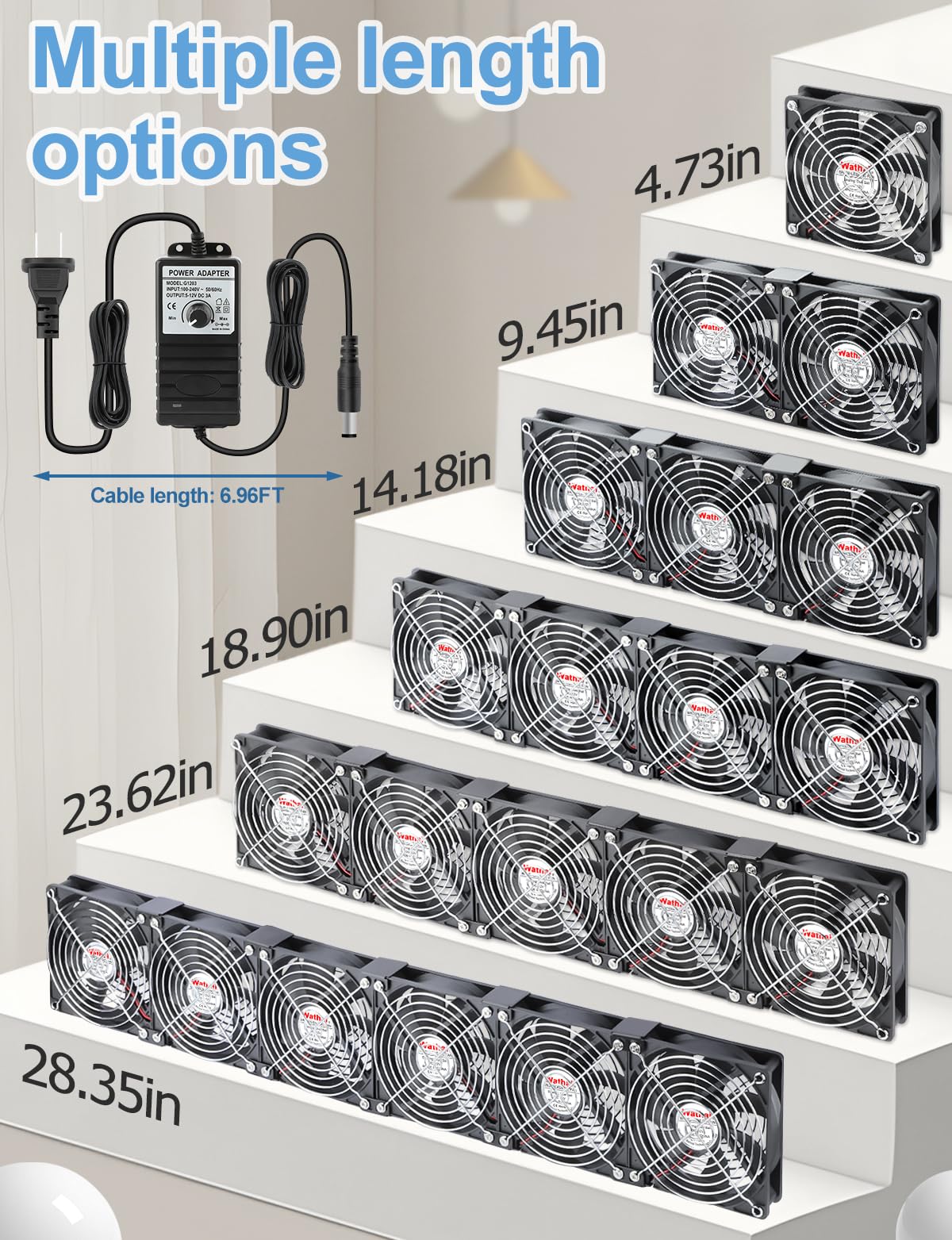 Wathai 120mm x 5 Small Box Computer Fan with AC Plug Dual Ball with Variable Speed Controller for External GPU, Server Rack Cabinet, Chicken Coop, Window Exhaust Cooling Ventilation