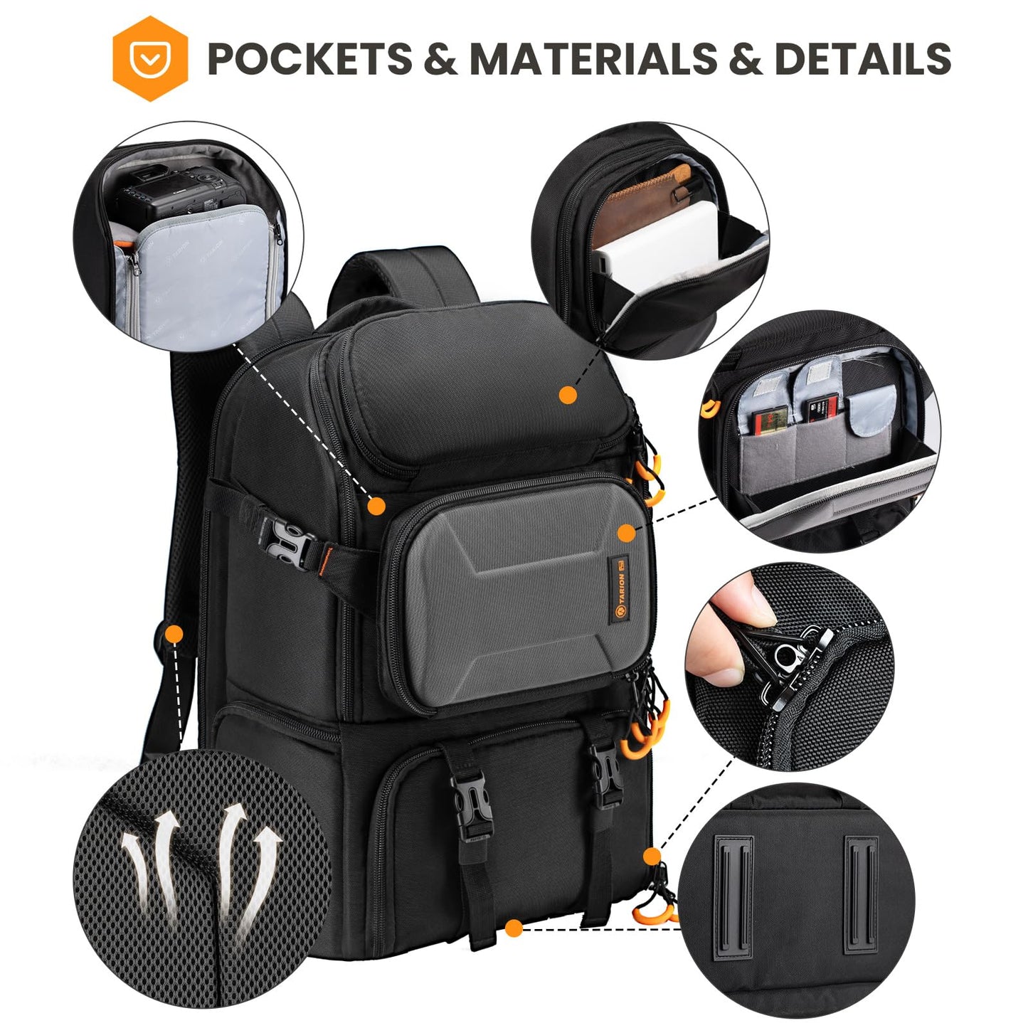 TARION Camera Backpack Waterproof Large: Camera Bag with Laptop Compartment Tripod Holder Raincover Outdoor Photography Hiking Travel Professional Camera Backpack DSLR Bag for Men Women Photographer