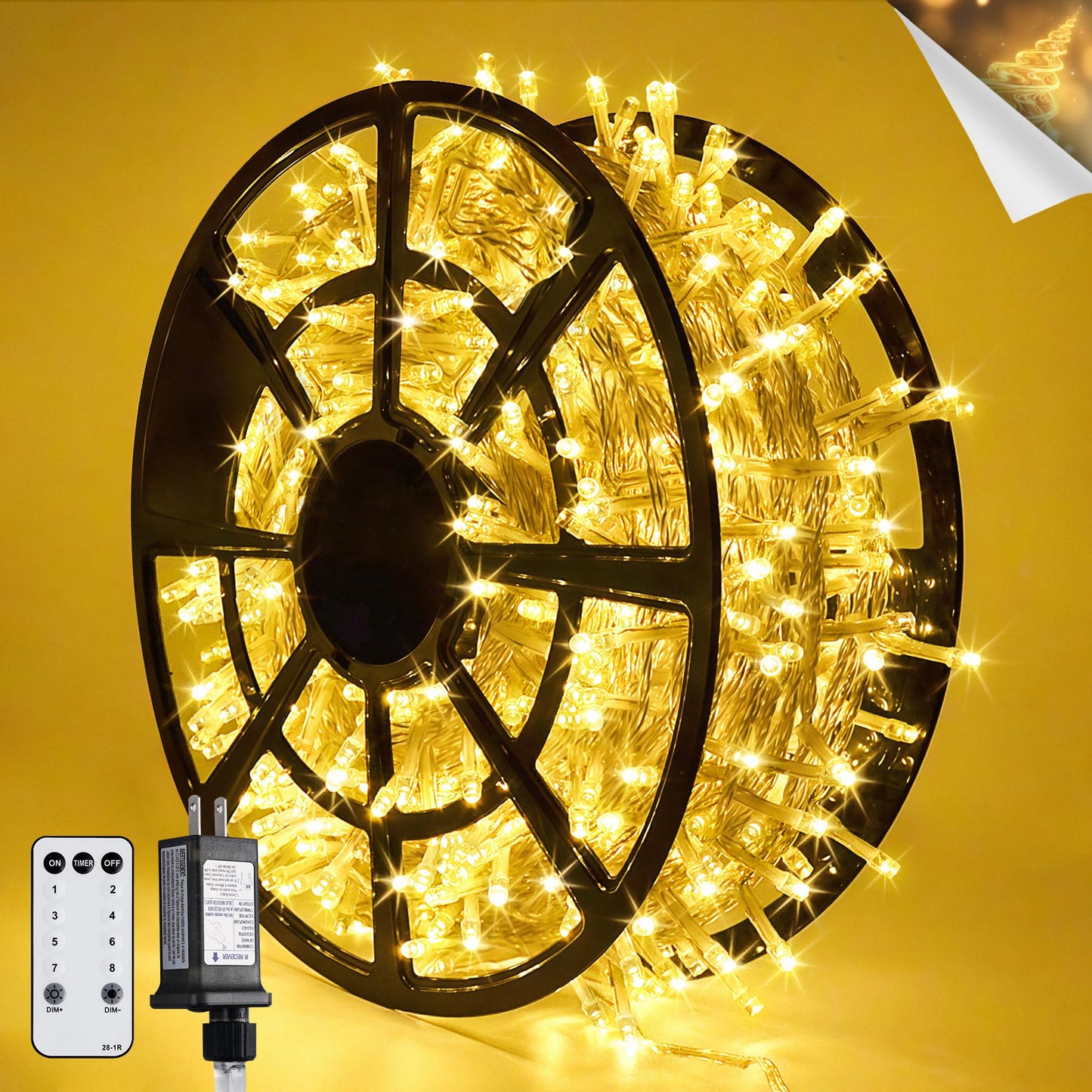 JMEXSUSS 168FT 600 LED Christmas Lights Outdoor Waterproof 8 Modes Indoor Christmas String Lights Warm White Christmas Tree Lights Plug in for Room Bedroom Wedding Party Holiday Decorations