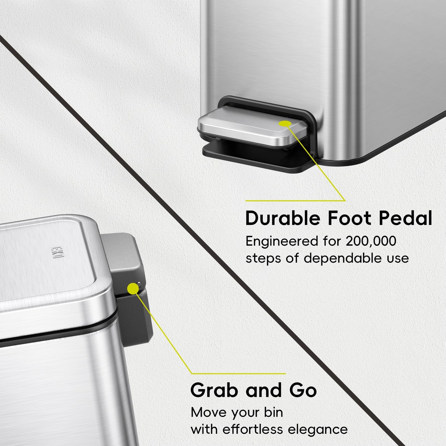 EKO Small Bathroom Trash Can with Lid Soft Close, Step Pedal, 6 Liter / 1.6 Gallon Stainless Steel Garbage Can with Removable Inner Bucket, Anti-Fingerprint Finish (Silver)