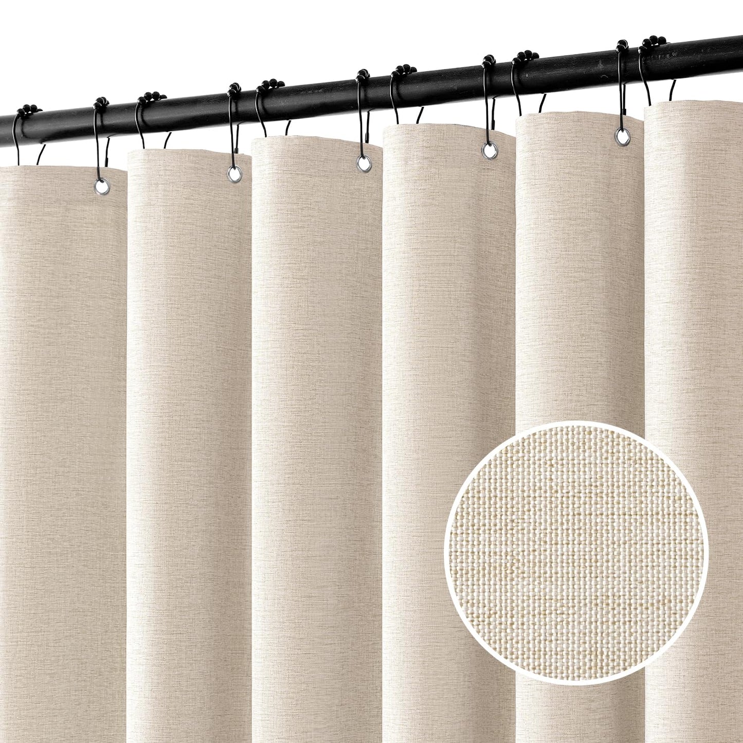 MIULEE Extra Long Linen Shower Curtain 84 Inch Long with 12 Metal Hooks Washable Beige Fabric Shower Curtain Set Waterproof Neutral Thick Cloth Shower Curtain for Bathroom Hotel Bathtub,72 x 84, Cream