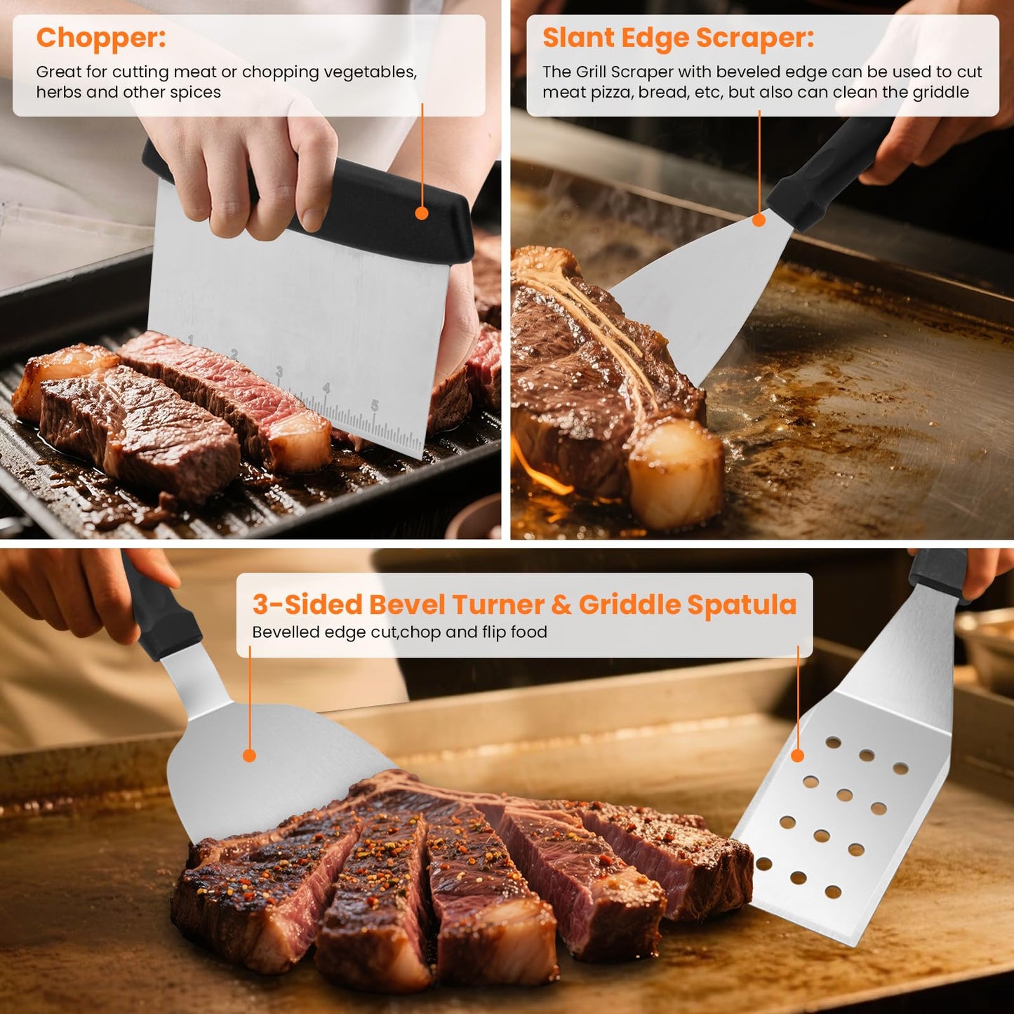 29PCS Griddle Accessories Kit, Flat Top Grill Accessories Set, Flat Top Grill Accessories Tools with Metal Spatula Set, Burger Press, Melting Dome, Scraper, Tongs, Carry Bag for Outdoor BBQ