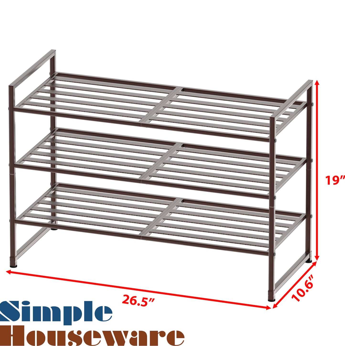 Simple Houseware 3-Tier Stackable Metal Panel Shoe Racks with Shelves for Storage Organizer, Bronze