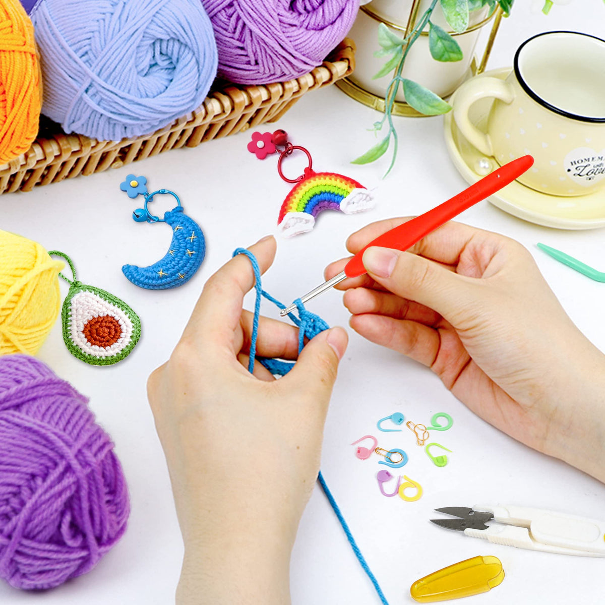 Inscraft Crochet Yarn Kit for Beginners Adults and Kids, Includes 1650 Yards 30 Colors Acrylic Skeins, User Manual, Hooks, Wine Bag etc, Make Amigurumi & Projects, Starter Set Professionals