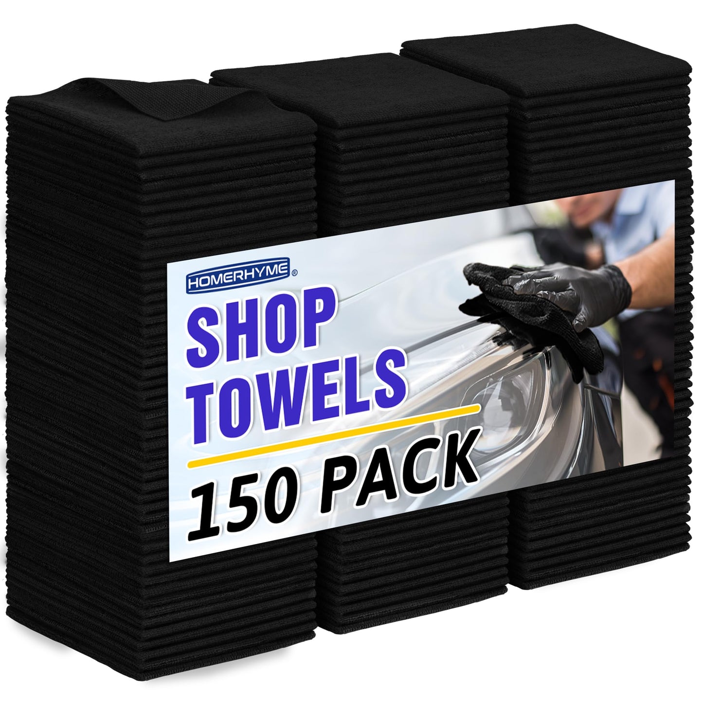 HOMERHYME Microfiber Cleaning Cloth, 150 Pack Black Cleaning Rags Microfiber Towel Bulk Absorbent Lint-Free Wash Cloths, All-Purpose Towels for Cars, Shop, Automotive, Garage, Home & Kitchen