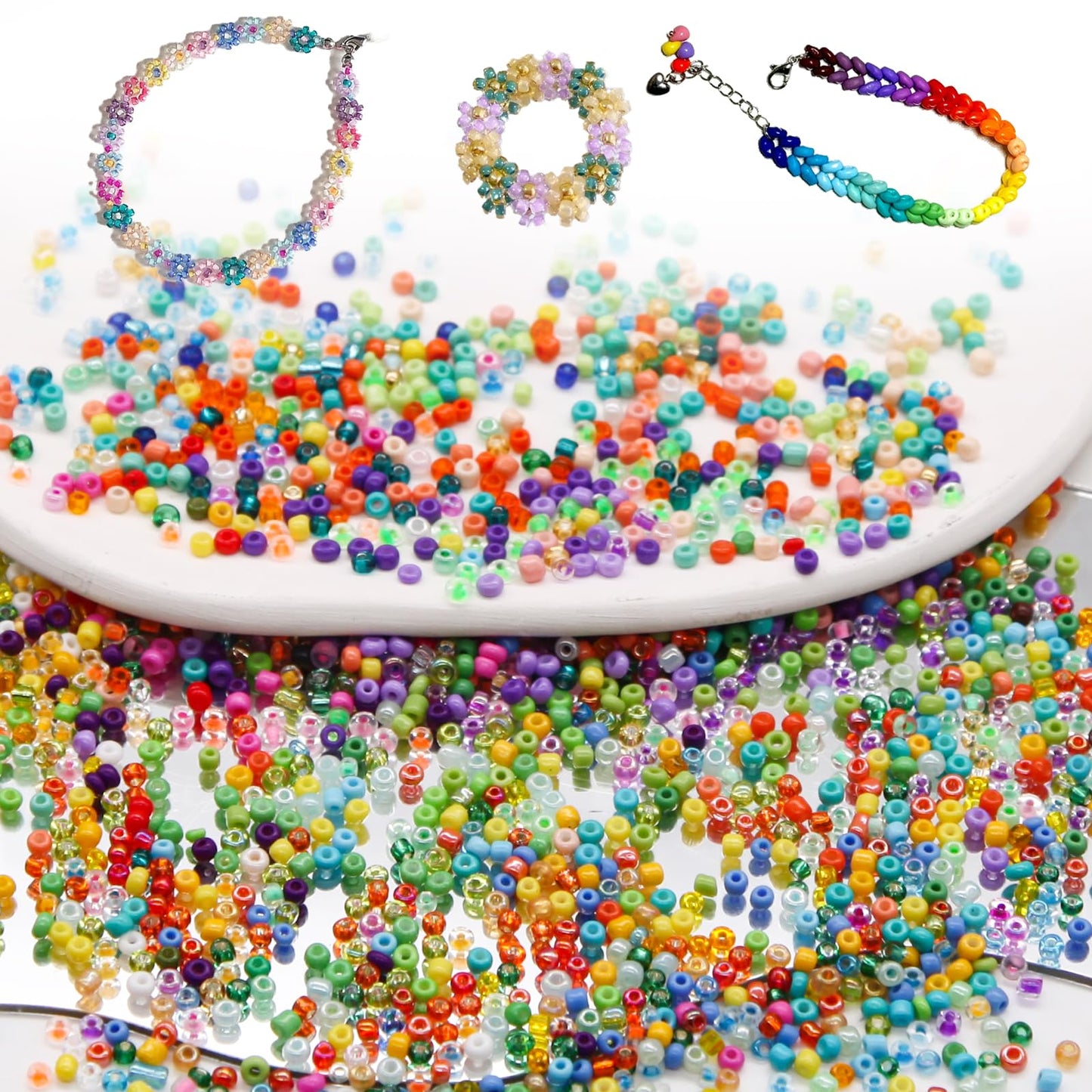 EuTengHao 3mm Glass Seed Beads for Bracelet Making Kit, 8/0 Small Craft Beads for Bracelet Necklaces Crafting Jewelry Making Supplies (36000Pcs,144 Colors)