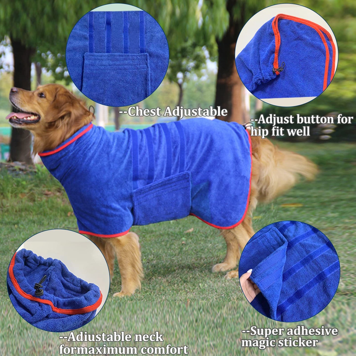 HhiMyOct Dog Drying Coat - Towel Robe - Microfiber Dog Drying Bag Super Absorbent Pet Bathrobe,Adjustable Collar&Belly Strap Fast Drying Coat Pet Dog Cat Bath Robe Towel