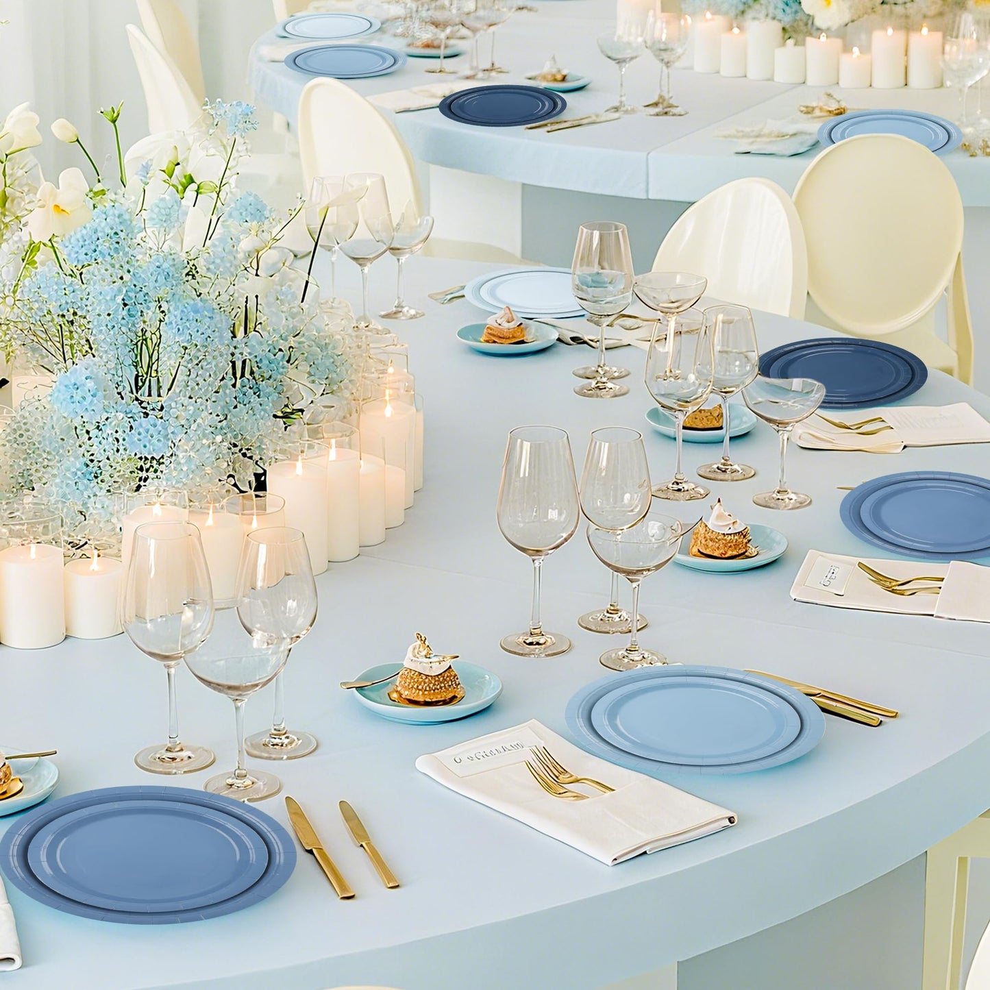 AimFun 96Pcs Dusty Blue Party Plates Gradient Colors Paper Plate 7 Inch 9 Inch Disposable Round Dinner Dessert Plates Set for Birthday Wedding Bridal Baby Shower Christmas Party Supplies