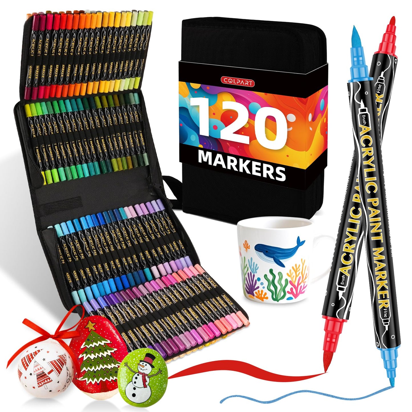 Acrylic Paint Markers,Dual Tip Acrylic Paint Pens,Brush Tip and Fine Tip Markers For Rock Painting,Plastic,Canvas And Diy Crafts Art Supplies