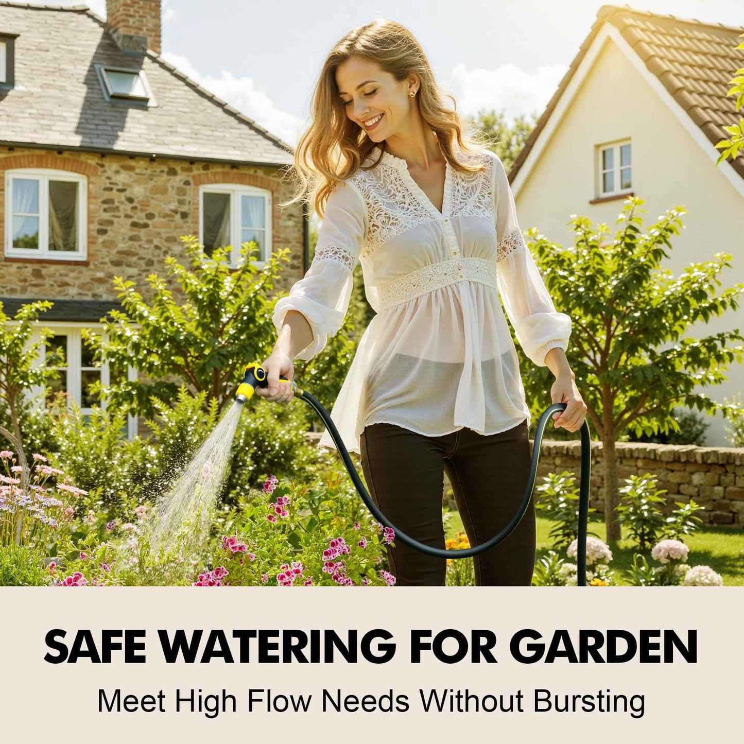 Wurzberge Rubber Garden Water Hose 25ft, Leak Proof Garden Hose with Brass Connector, Flexible and Lightweight for Easy Move Round Yard